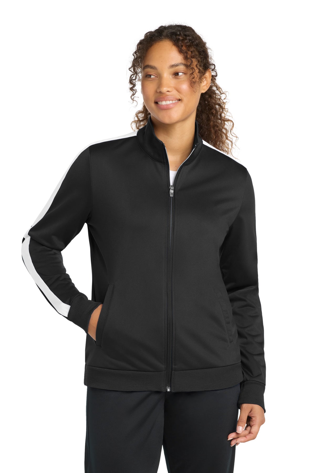 Custom Embroidery or DTF Print - Sport-Tek ® Women's Tricot Sleeve Stripe Track Jacket. LST94