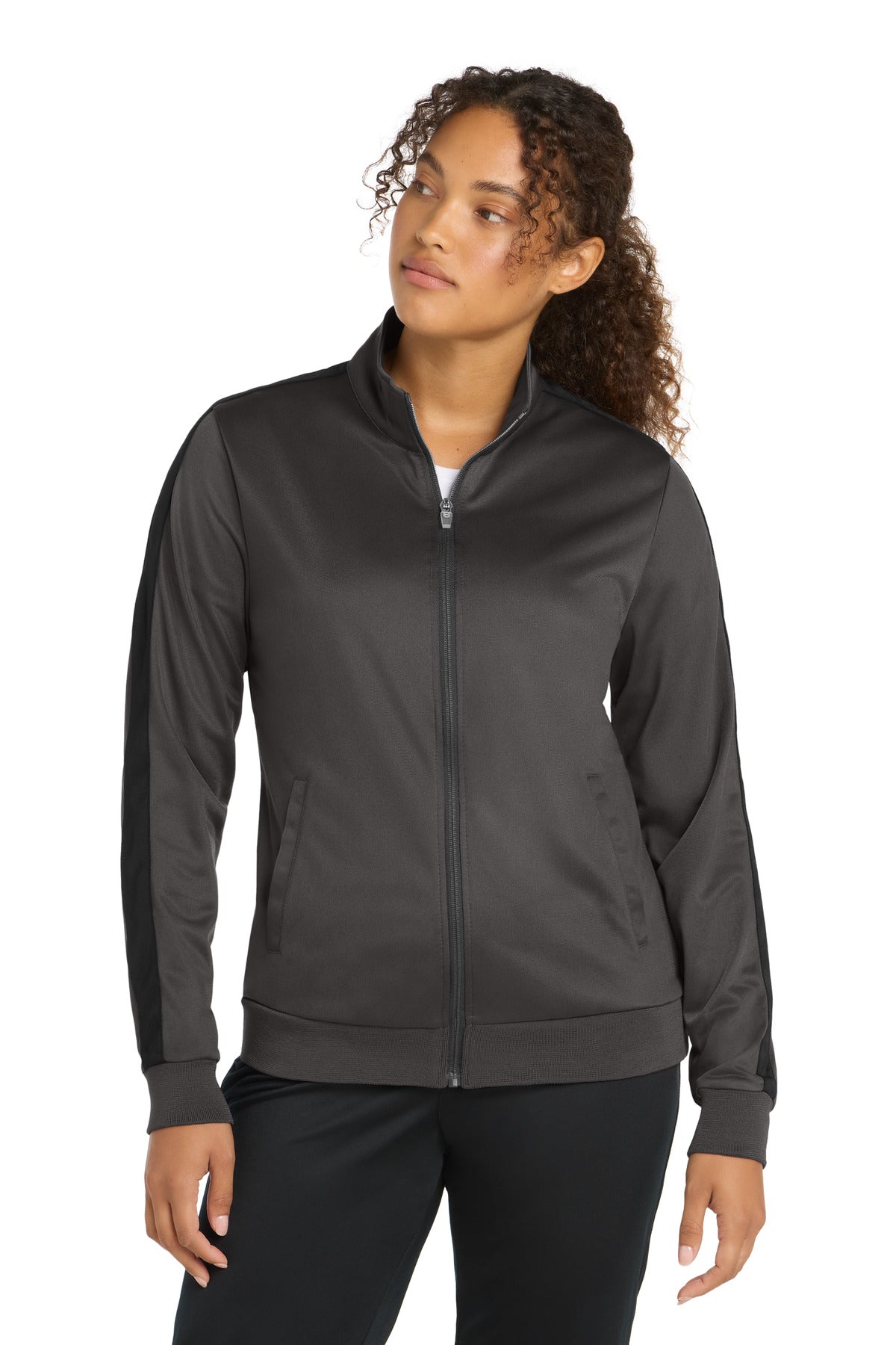 Custom Embroidery or DTF Print - Sport-Tek ® Women's Tricot Sleeve Stripe Track Jacket. LST94