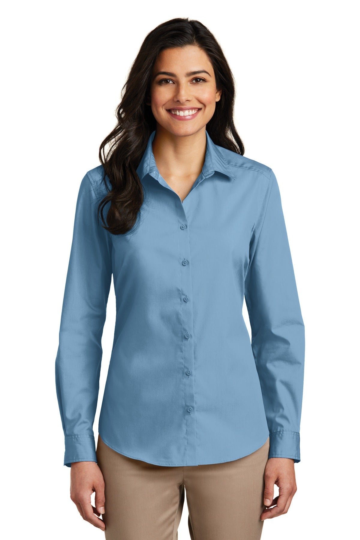 Custom Embroidered or DTF Printed - Port Authority® Women's Long Sleeve Carefree Poplin Shirt. LW100