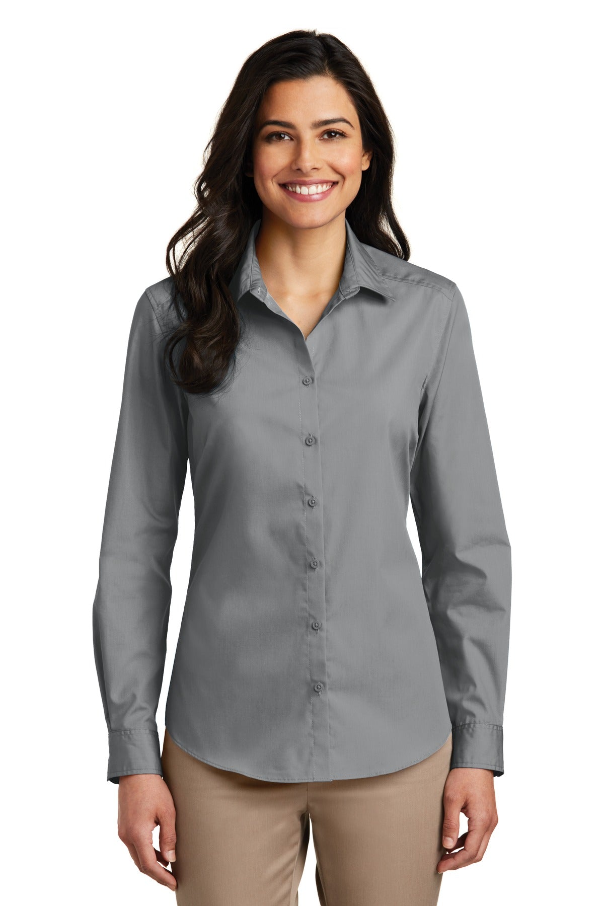 Custom Embroidered or DTF Printed - Port Authority® Women's Long Sleeve Carefree Poplin Shirt. LW100