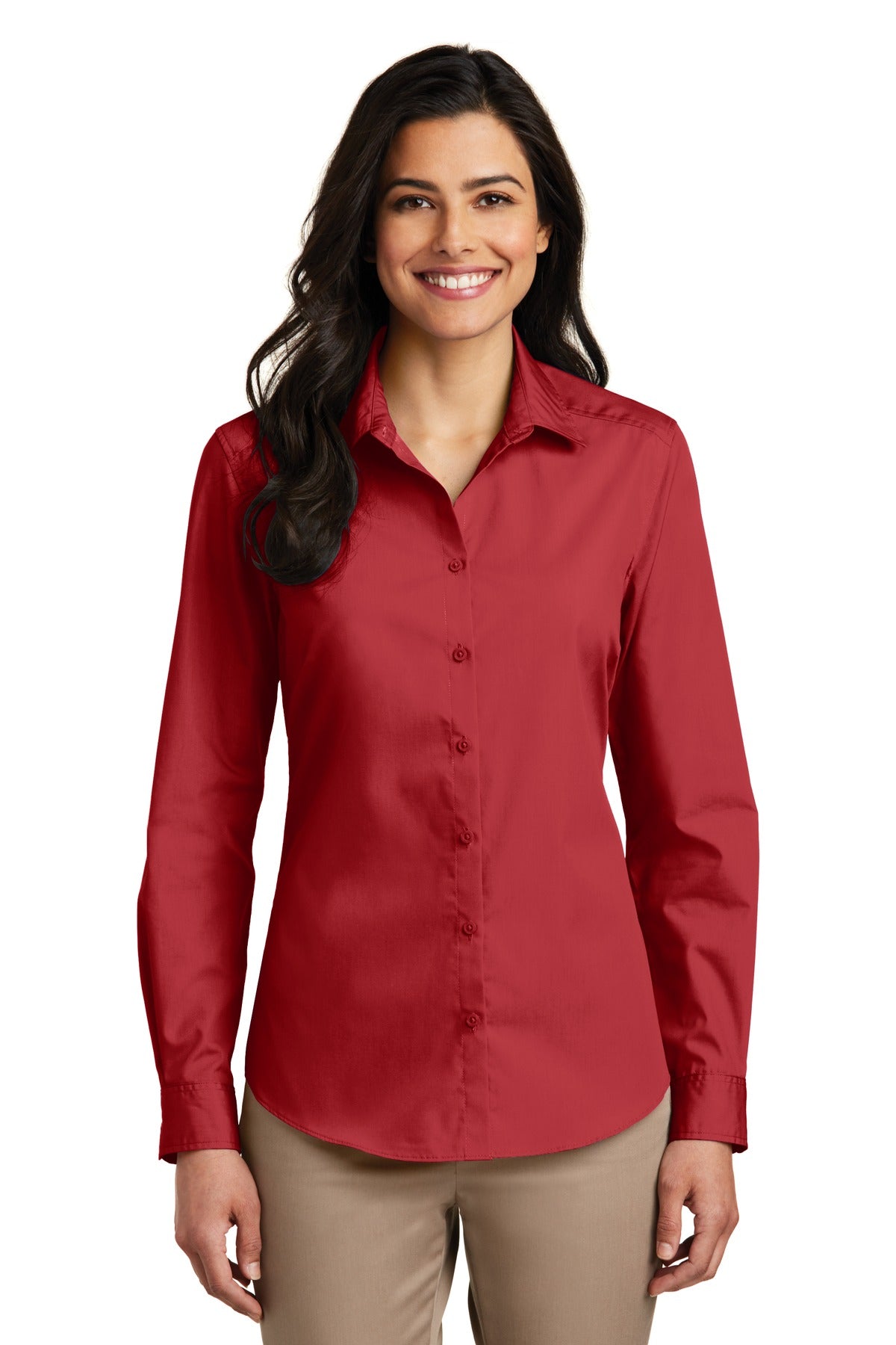 Custom Embroidery or DTF Print - Port Authority ® Women's Long Sleeve Carefree Poplin Shirt. LW100