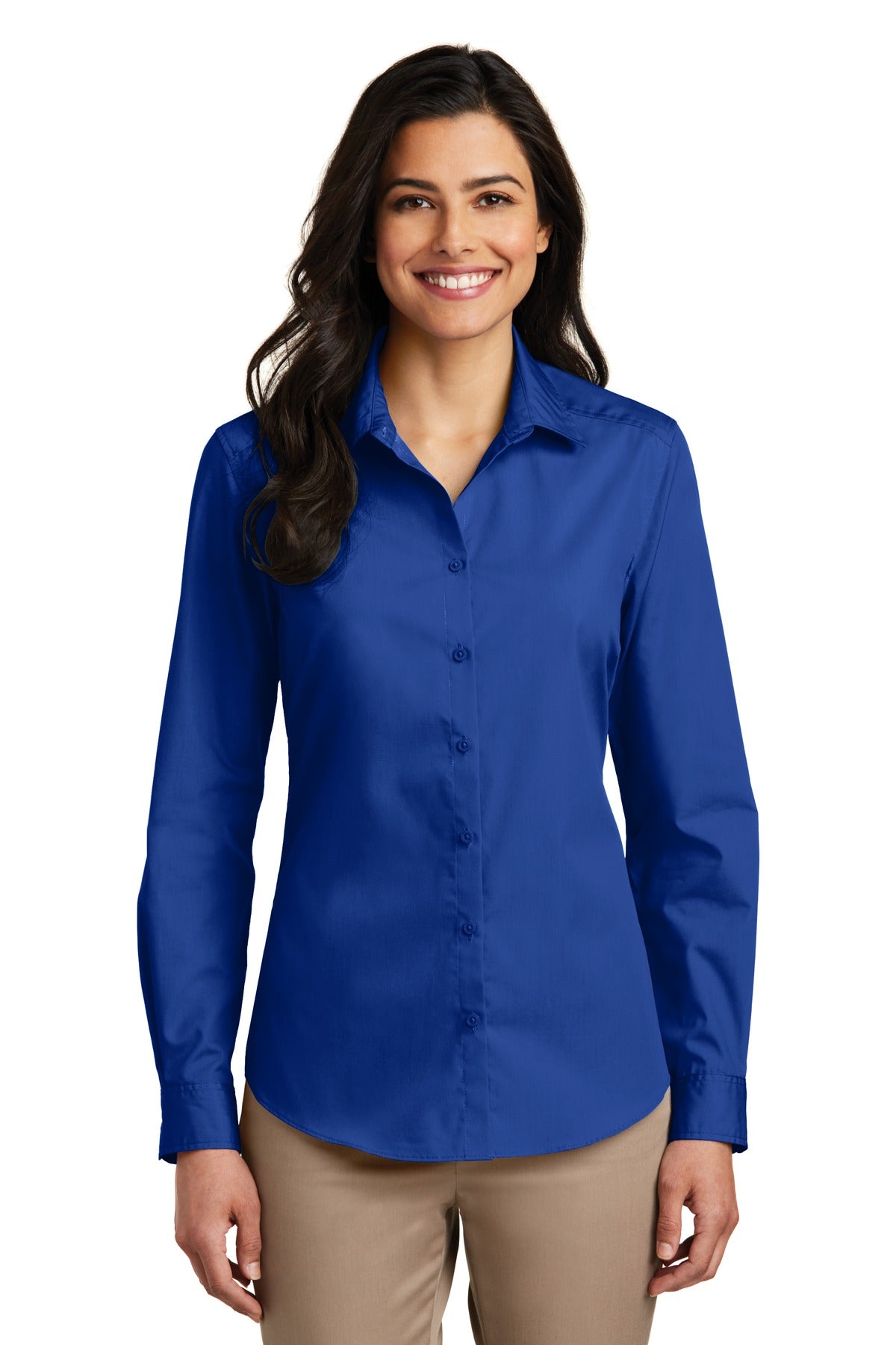 Custom Embroidery or DTF Print - Port Authority ® Women's Long Sleeve Carefree Poplin Shirt. LW100