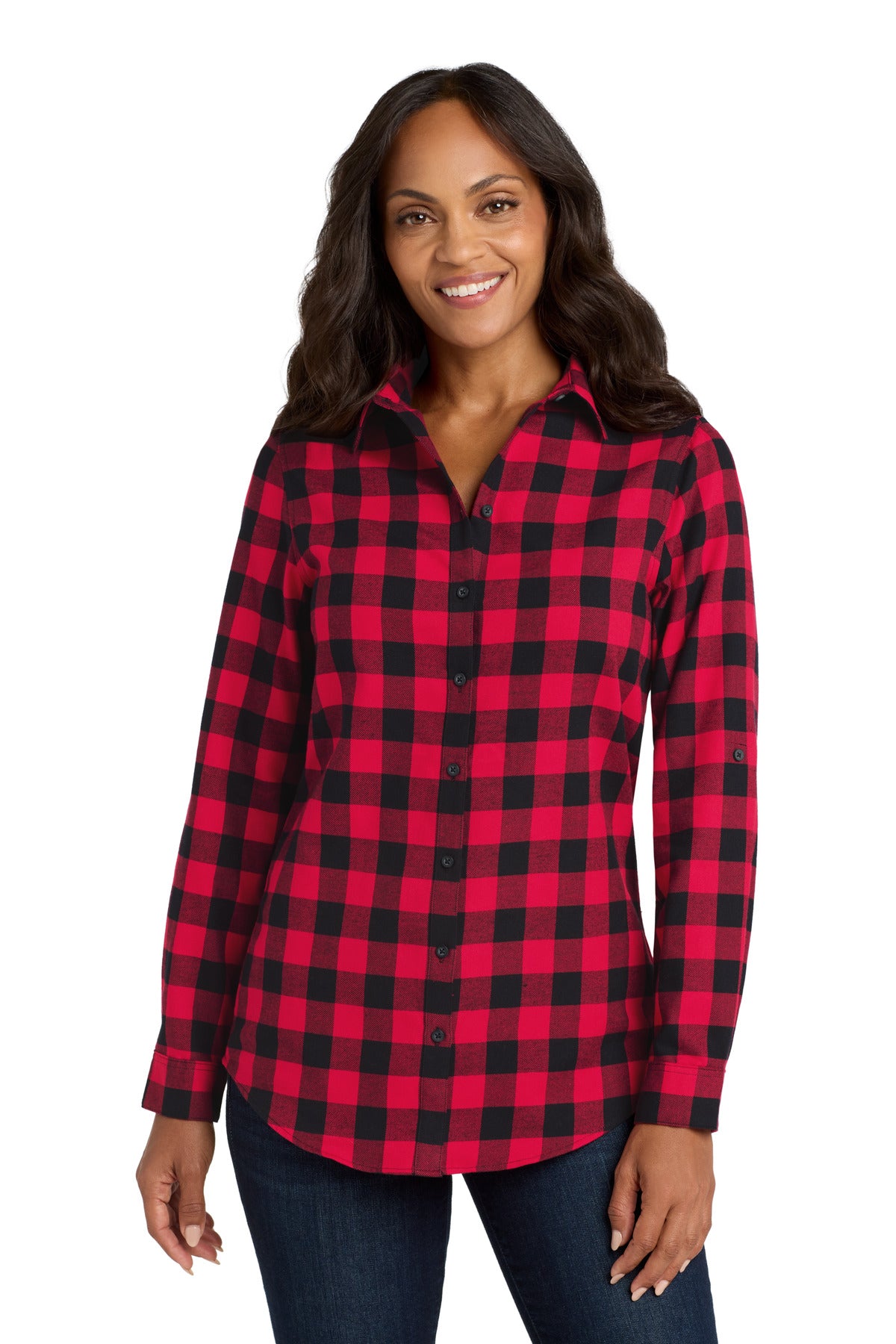 Custom Embroidery or DTF Print - Port Authority ® Women's Plaid Flannel Tunic . LW668