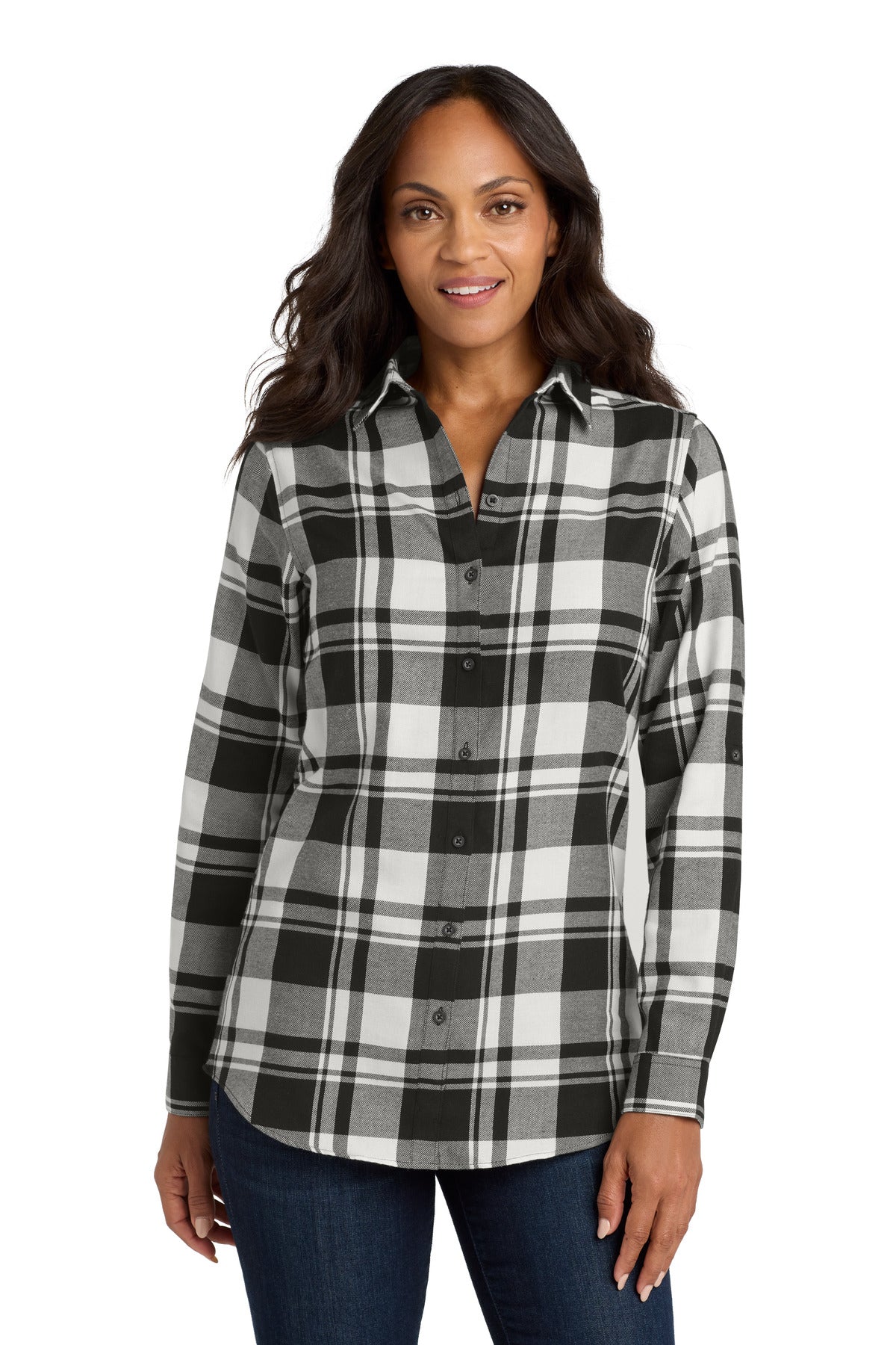Custom Embroidery or DTF Print - Port Authority ® Women's Plaid Flannel Tunic . LW668