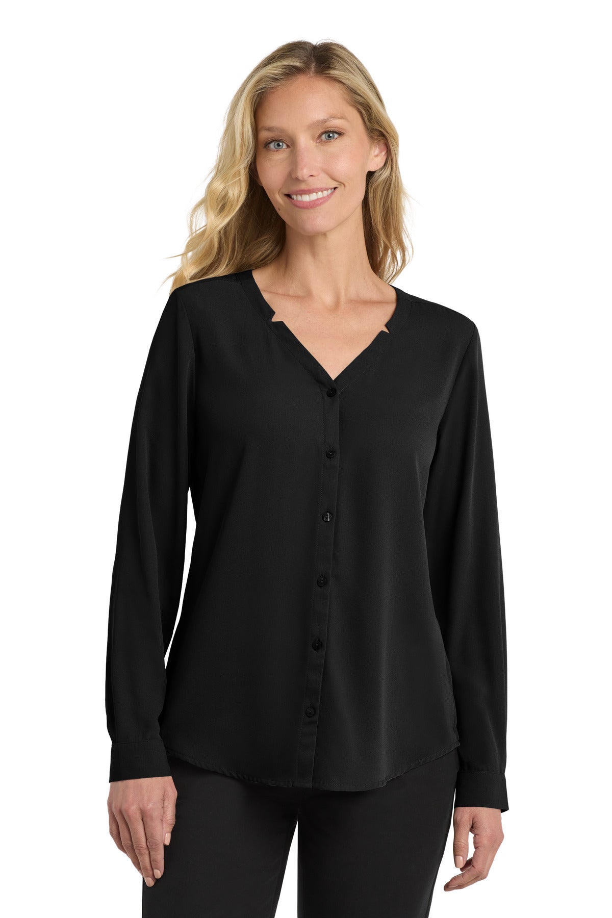 Custom Embroidery or DTF Print - Port Authority ® Women's Long Sleeve Button-Front Blouse. LW700