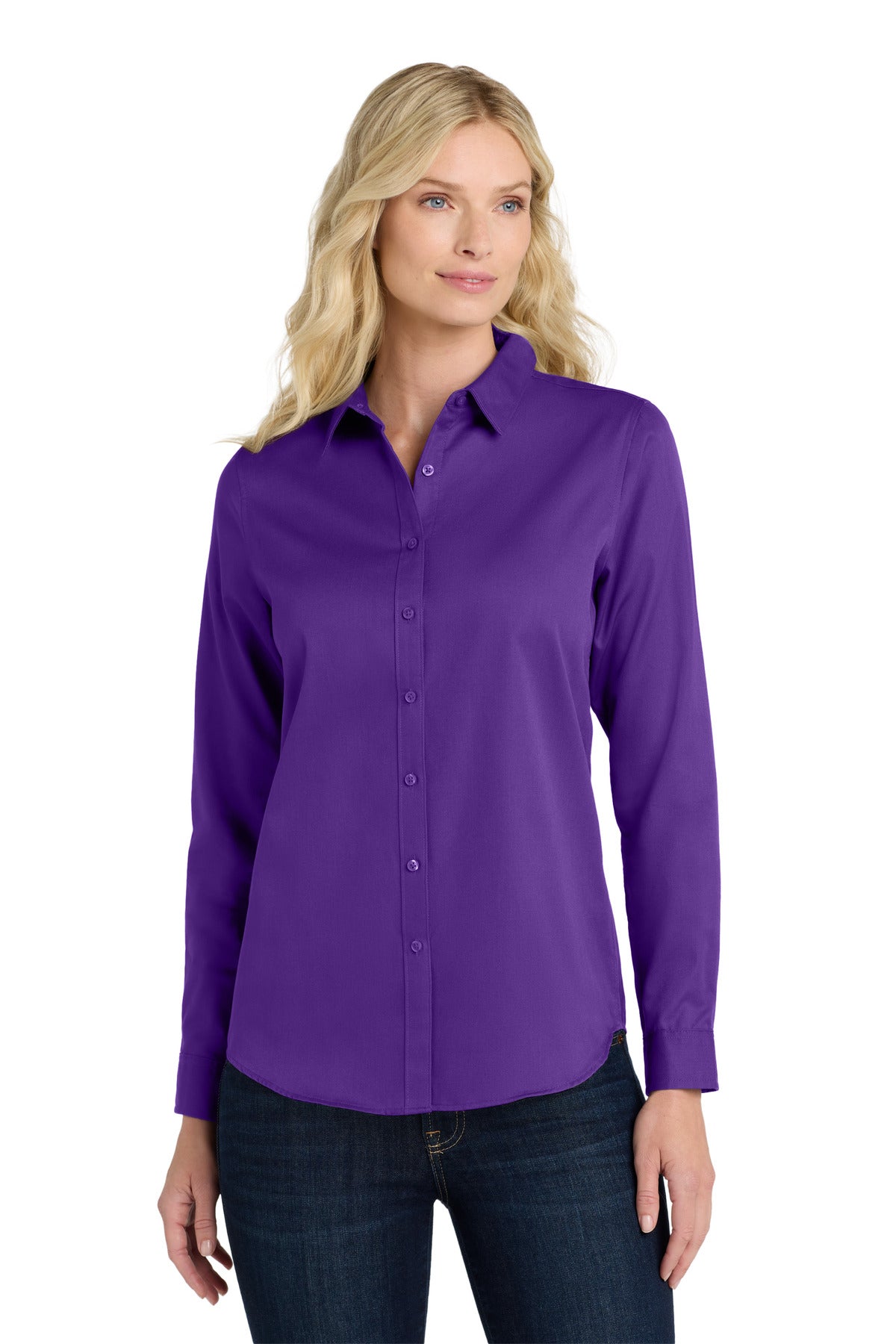 Custom Embroidery or DTF Print - Port Authority ® Women's Long Sleeve SuperPro React ™ Twill Shirt. LW808