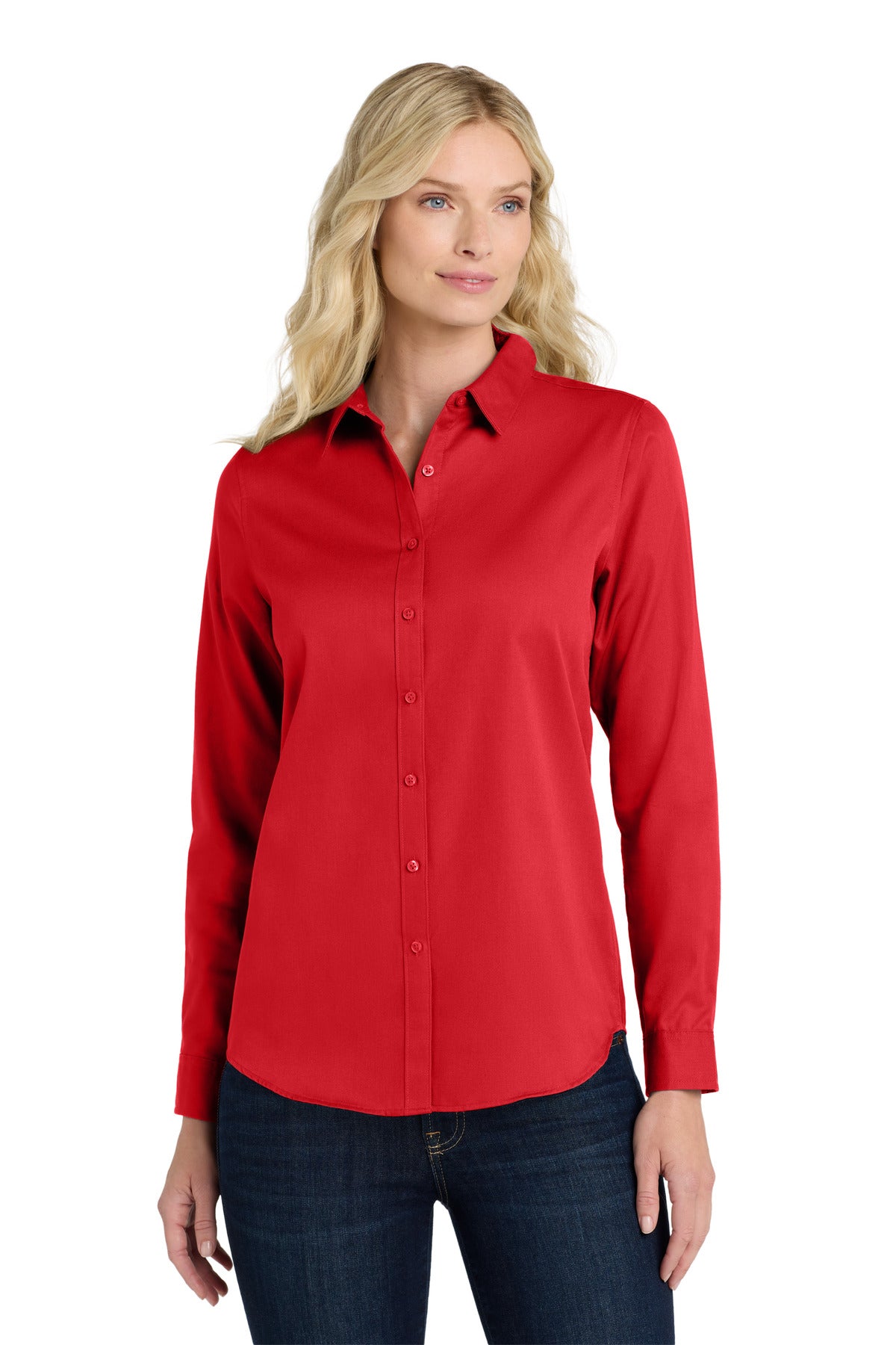 Custom Embroidery or DTF Print - Port Authority ® Women's Long Sleeve SuperPro React ™ Twill Shirt. LW808