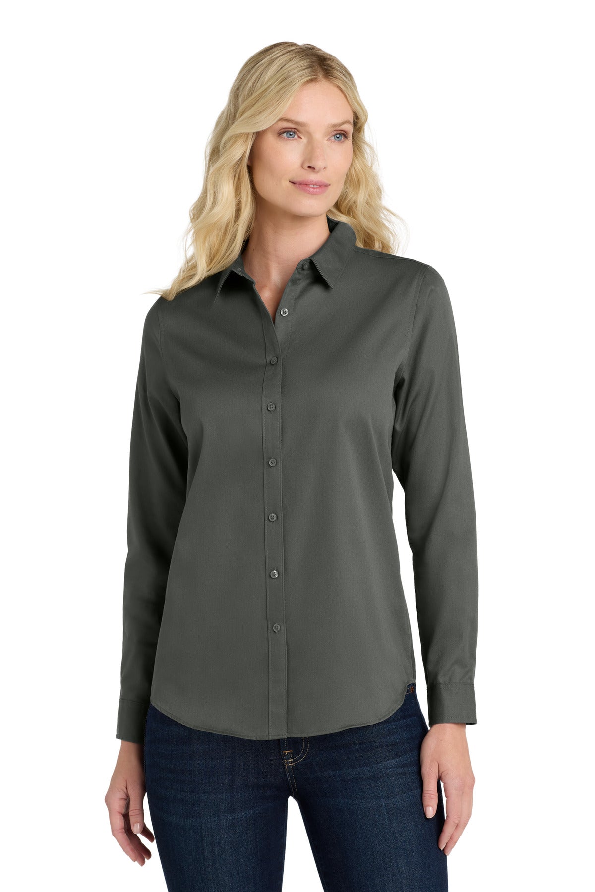 Custom Embroidery or DTF Print - Port Authority ® Women's Long Sleeve SuperPro React ™ Twill Shirt. LW808