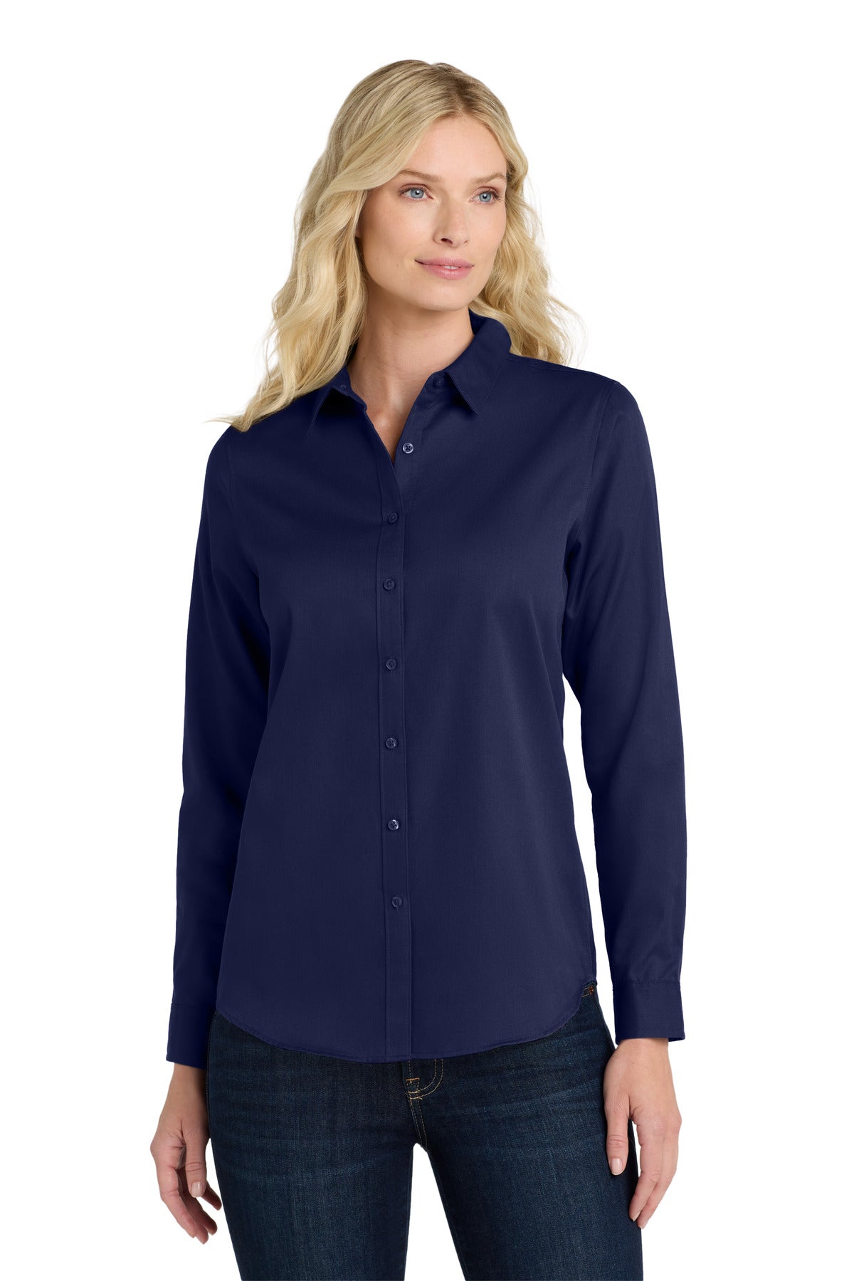 Custom Embroidery or DTF Print - Port Authority ® Women's Long Sleeve SuperPro React ™ Twill Shirt. LW808