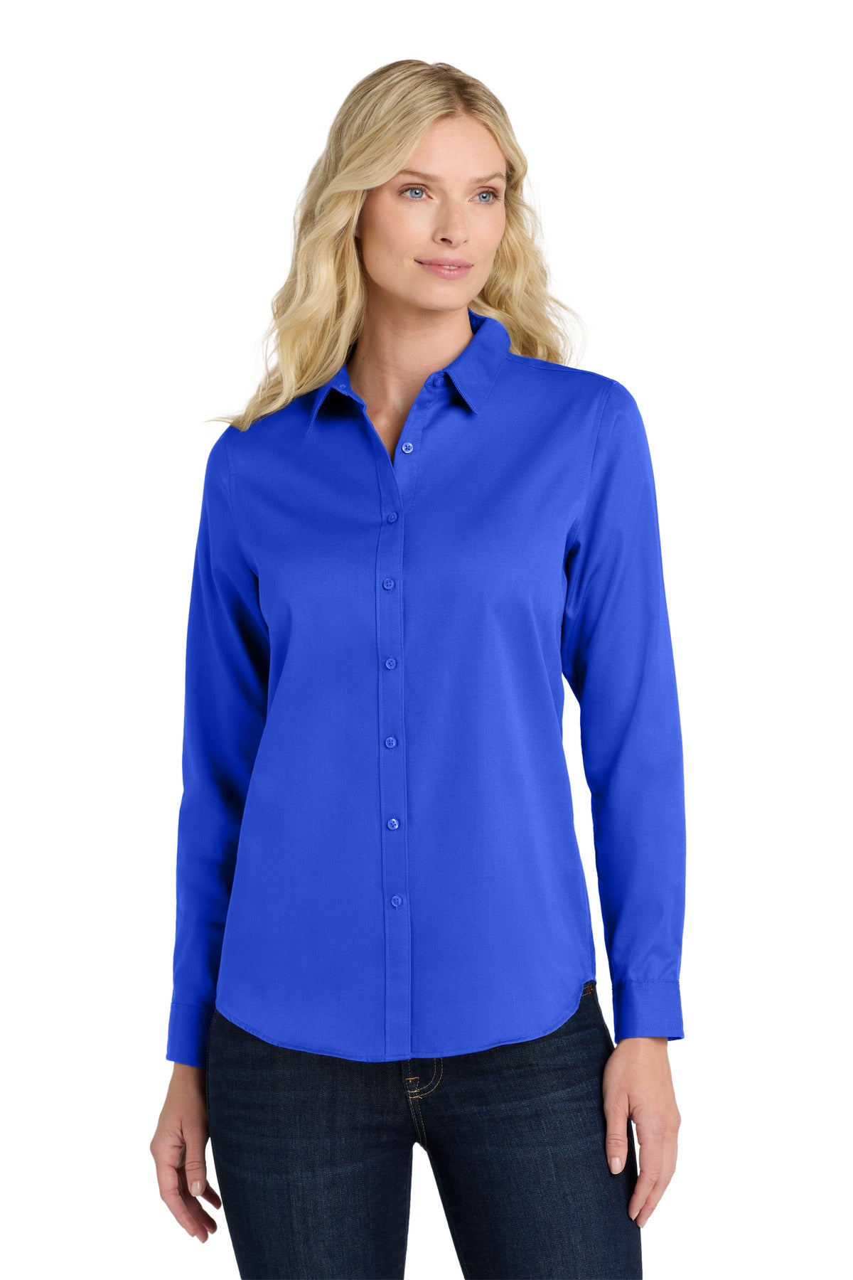 Custom Embroidery or DTF Print - Port Authority ® Women's Long Sleeve SuperPro React ™ Twill Shirt. LW808
