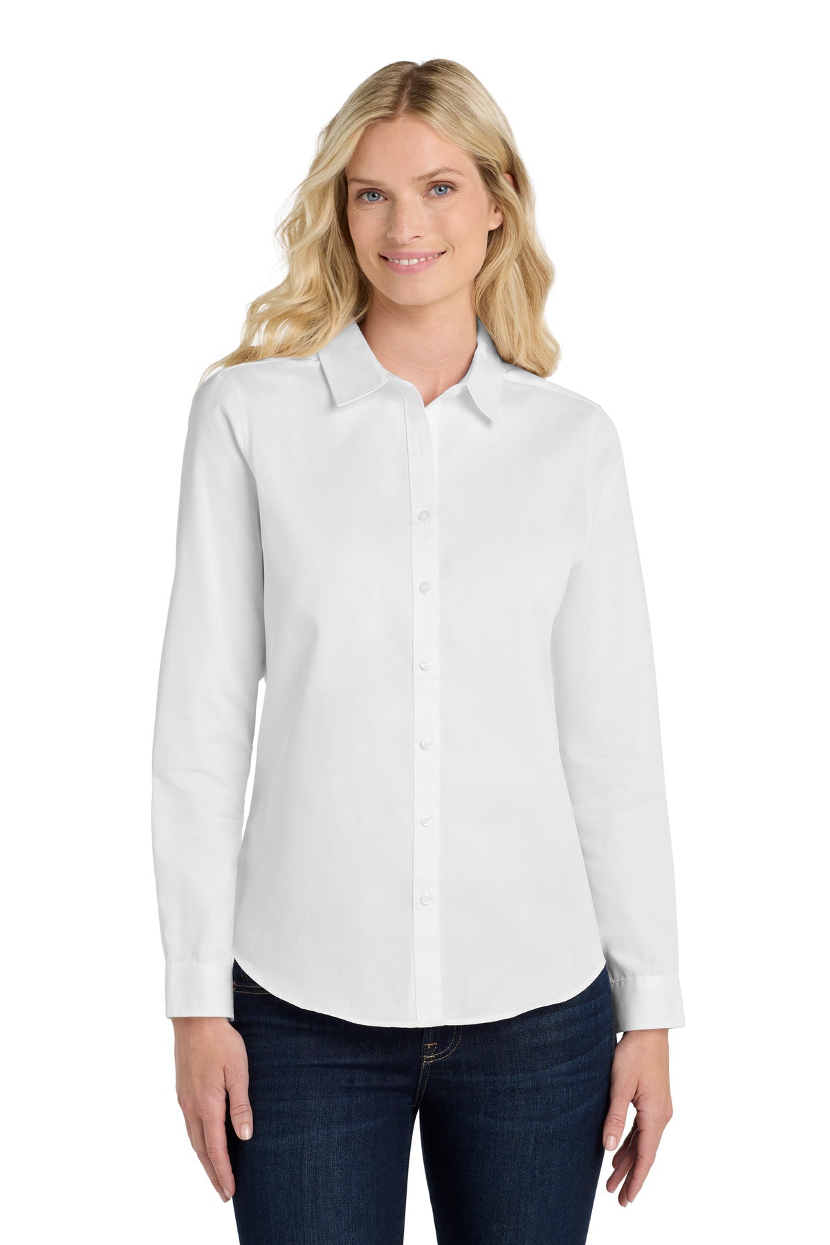 Custom Embroidery or DTF Print - Port Authority ® Women's Long Sleeve SuperPro React ™ Twill Shirt. LW808