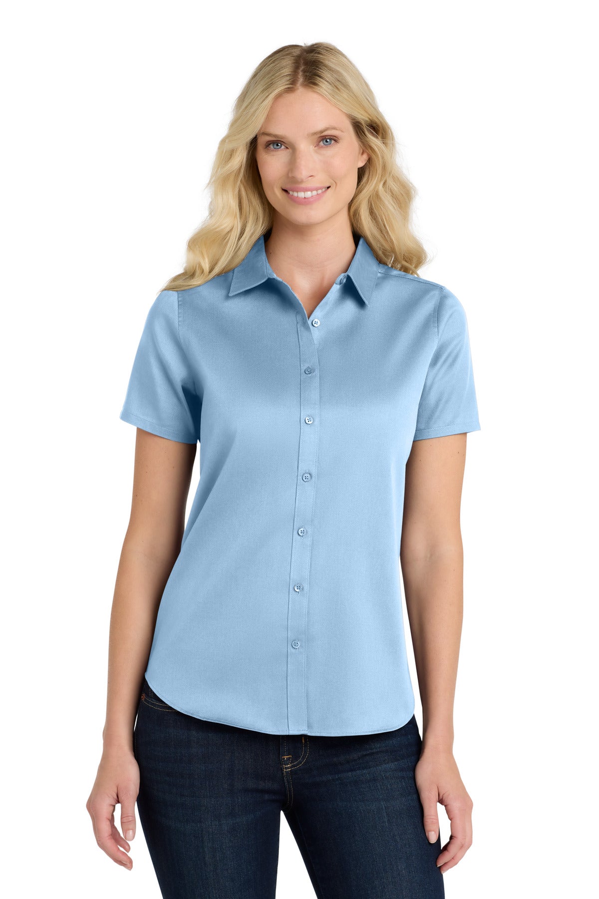Custom Embroidery or DTF Print - Port Authority ® Women's Short Sleeve SuperPro React ™ Twill Shirt. LW809