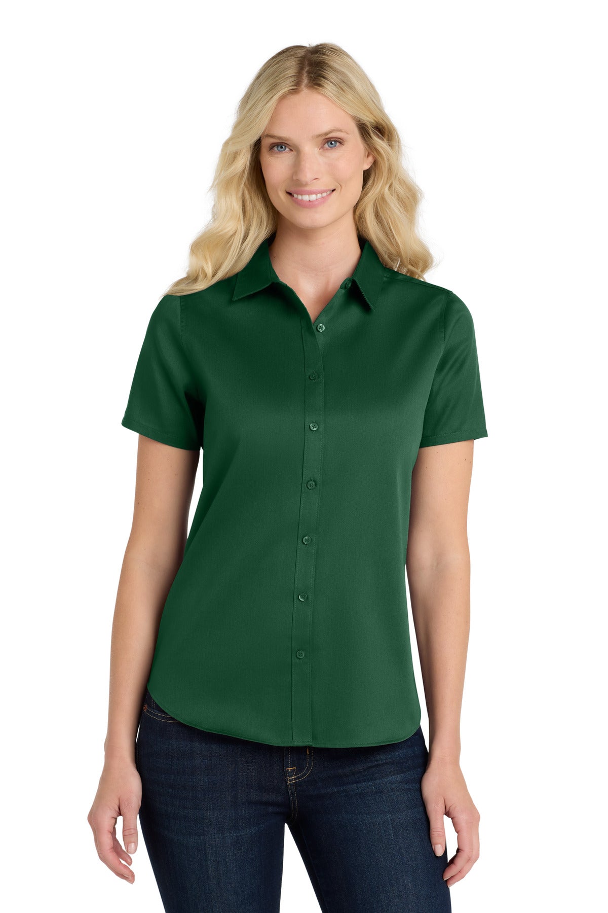 Custom Embroidery or DTF Print - Port Authority ® Women's Short Sleeve SuperPro React ™ Twill Shirt. LW809