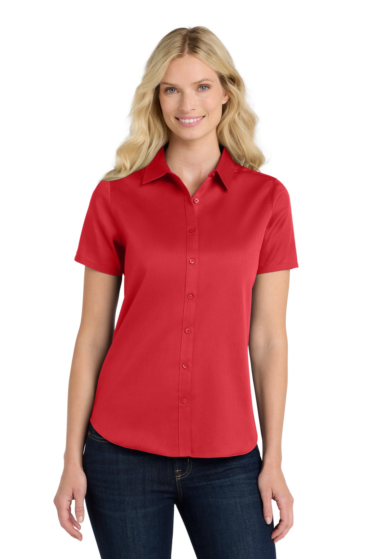 Custom Embroidery or DTF Print - Port Authority ® Women's Short Sleeve SuperPro React ™ Twill Shirt. LW809
