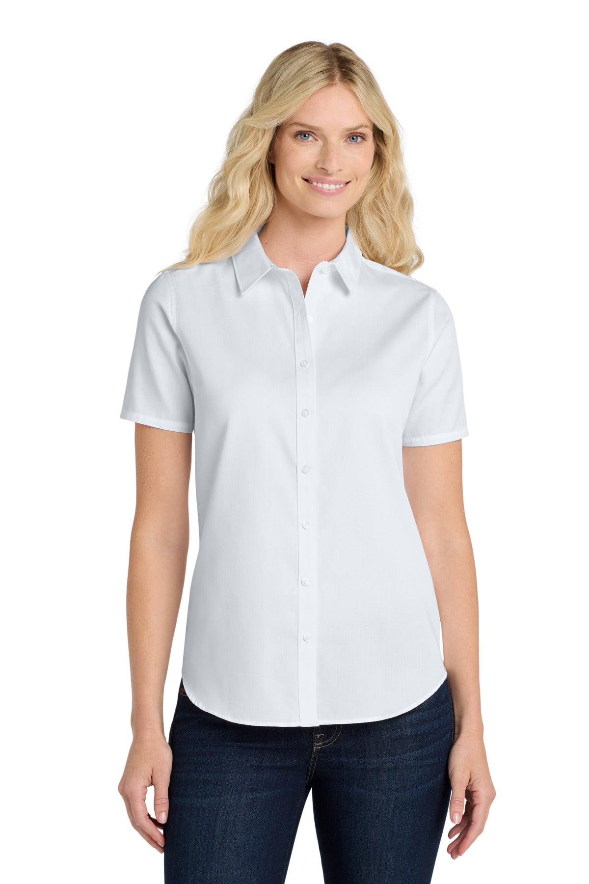 Custom Embroidery or DTF Print - Port Authority ® Women's Short Sleeve SuperPro React ™ Twill Shirt. LW809