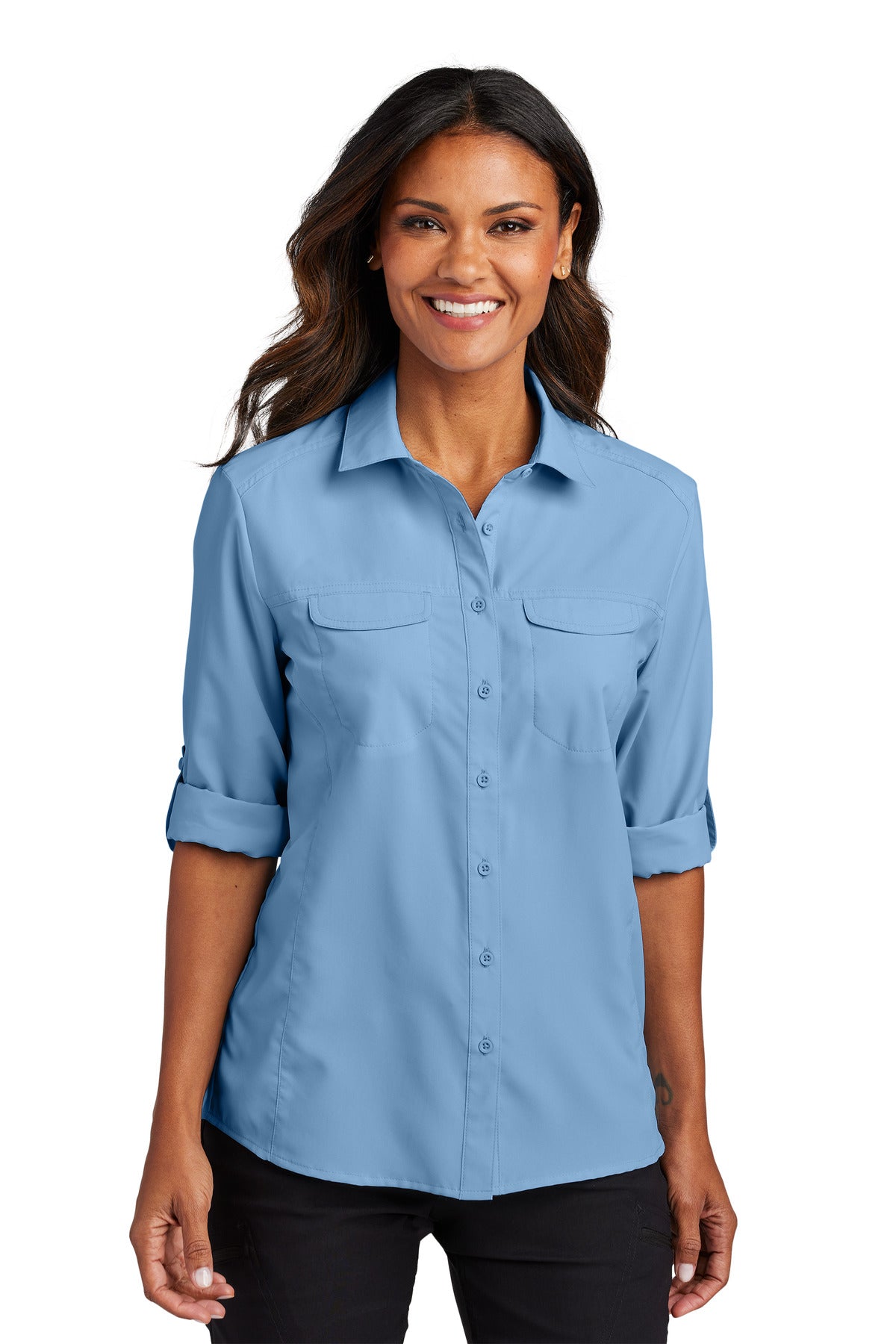 Custom Embroidery or DTF Print - Port Authority ® Women's Long Sleeve UV Daybreak Shirt LW960