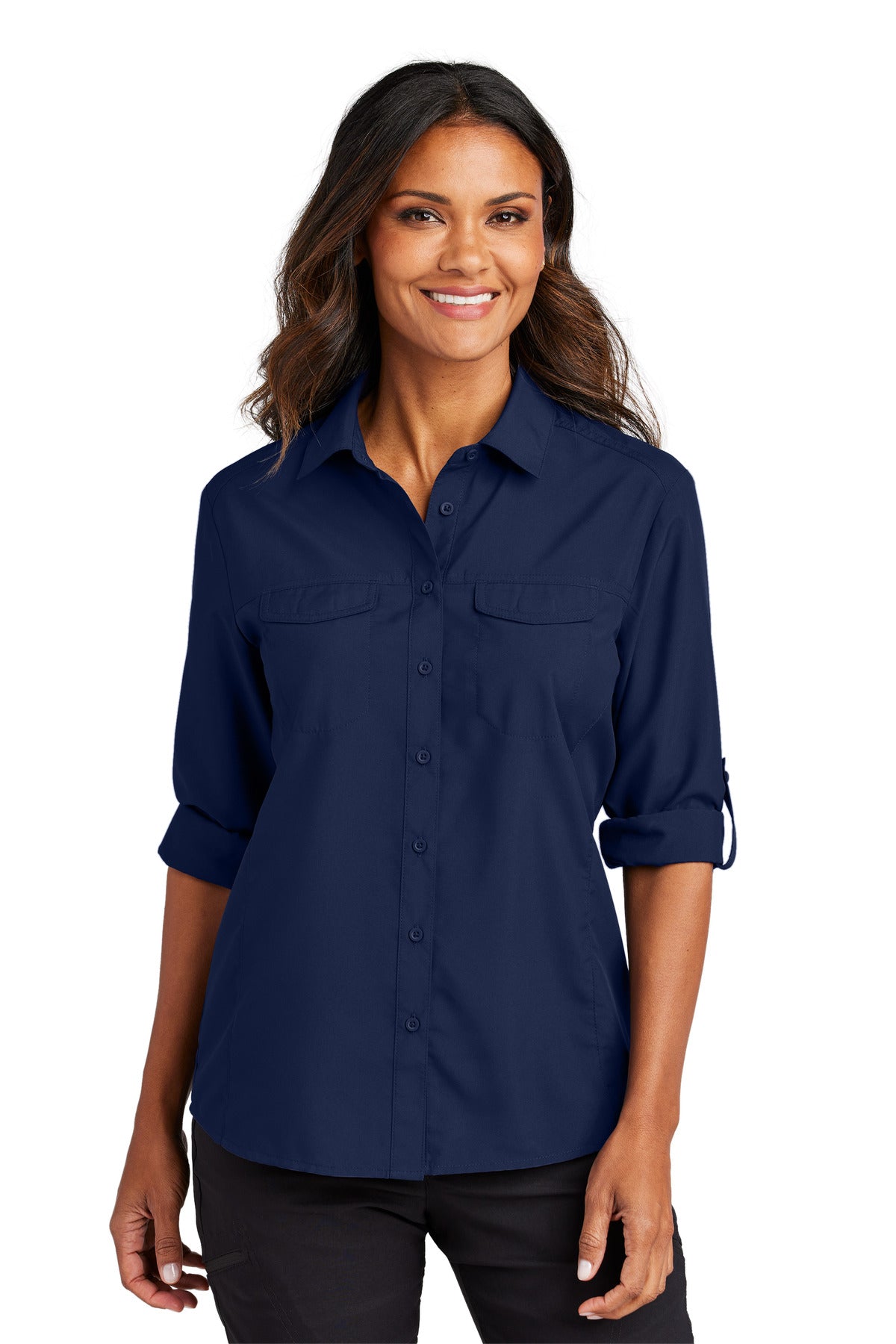 Custom Embroidery or DTF Print - Port Authority ® Women's Long Sleeve UV Daybreak Shirt LW960