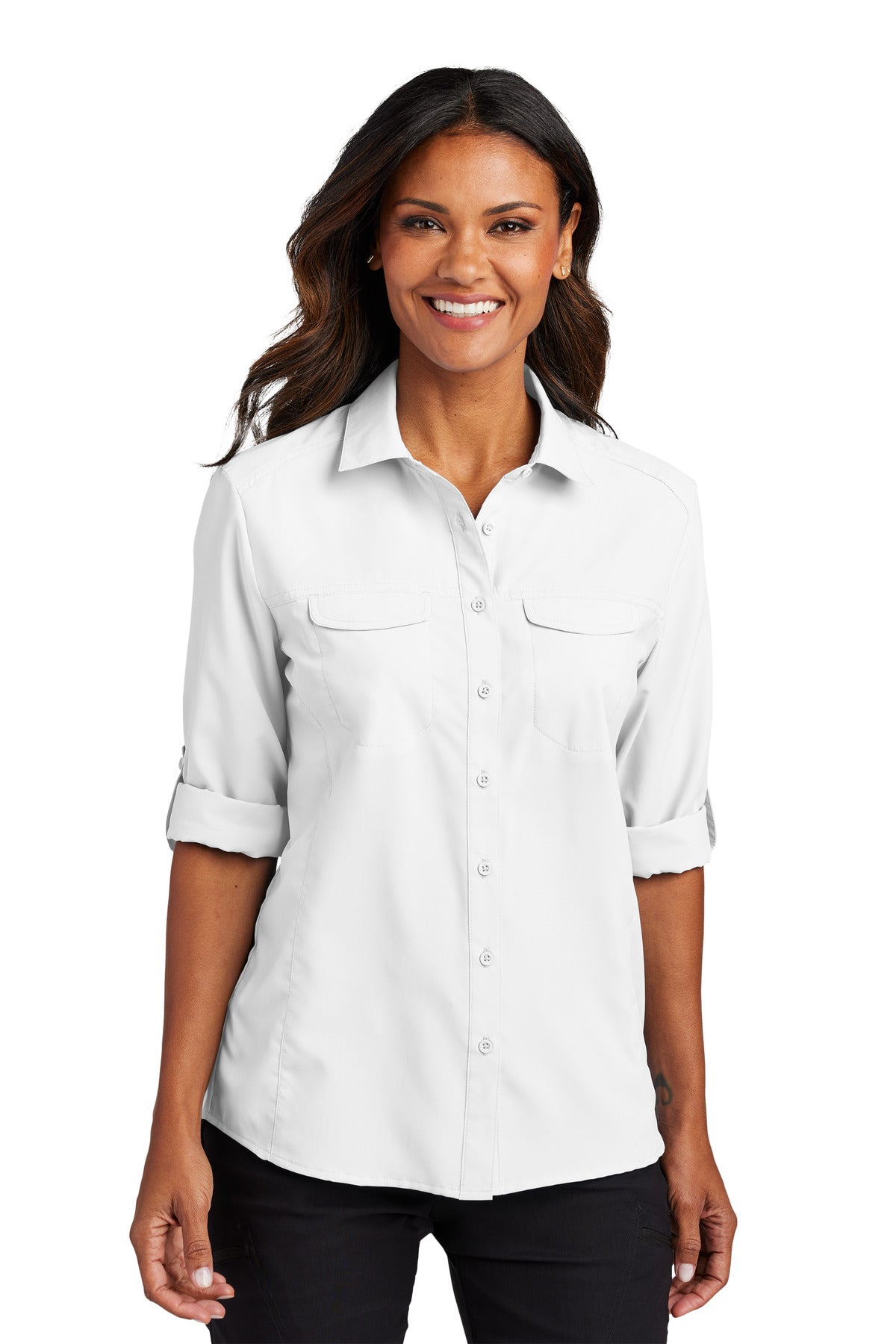 Custom Embroidery or DTF Print - Port Authority ® Women's Long Sleeve UV Daybreak Shirt LW960