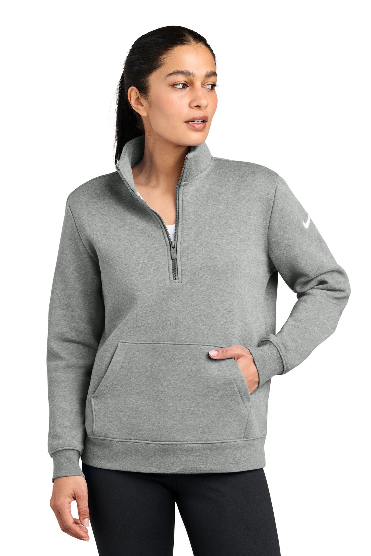 Custom Embroidery or DTF Print - Nike Women's Club Fleece Sleeve Swoosh 1/2-Zip NKDX6720