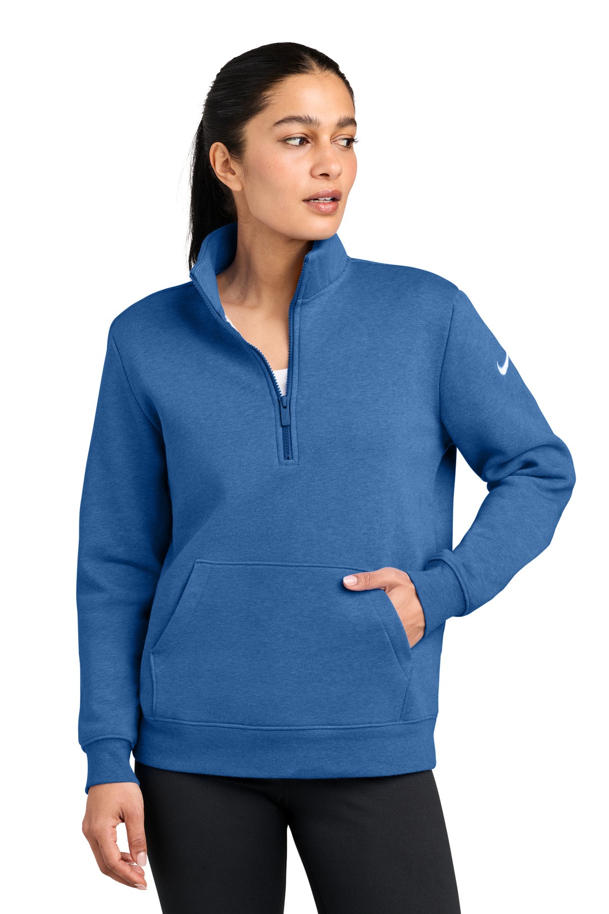 Custom Embroidery or DTF Print - Nike Women's Club Fleece Sleeve Swoosh 1/2-Zip NKDX6720