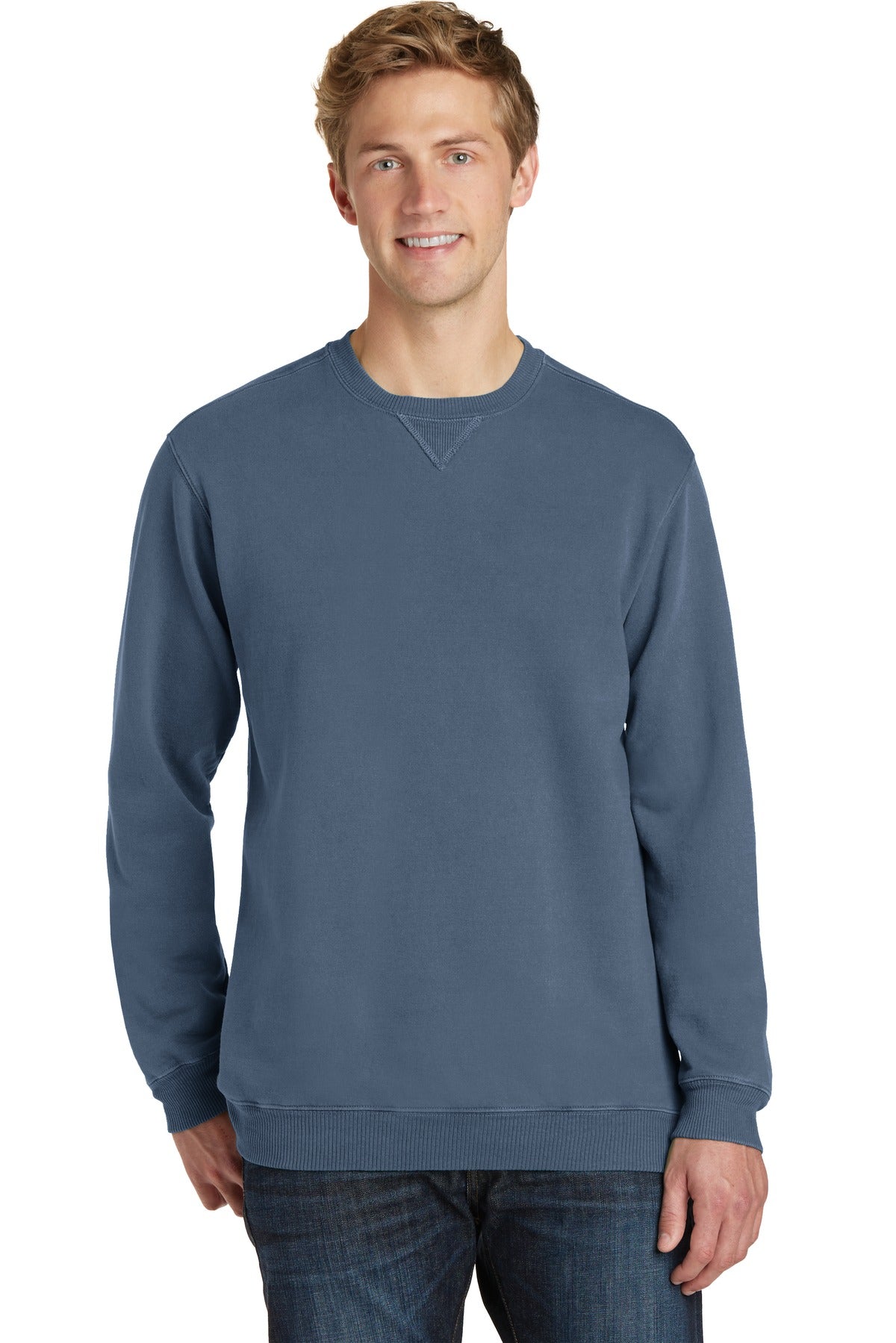 Custom Embroidered - Port & Company® Beach Wash® Garment-Dyed Crewneck Sweatshirt PC098