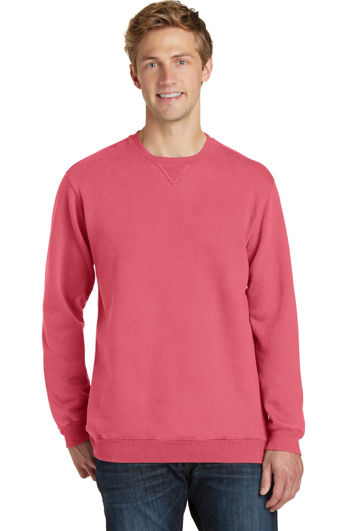 Custom Embroidered - Port & Company® Beach Wash® Garment-Dyed Crewneck Sweatshirt PC098