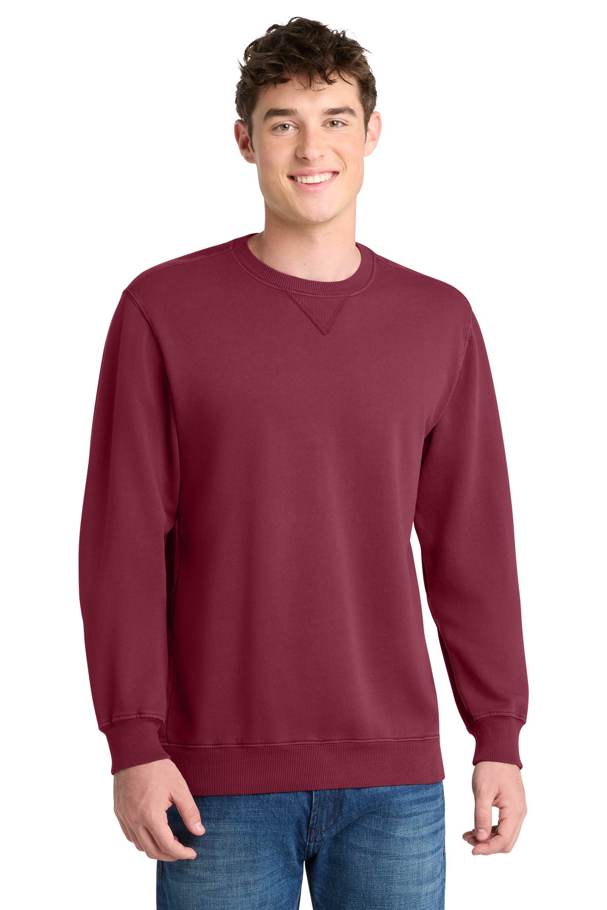 Custom Embroidery or DTF Print - Port & Co ® Beach Wash ® Garment-Dyed Crewneck Sweatshirt PC098