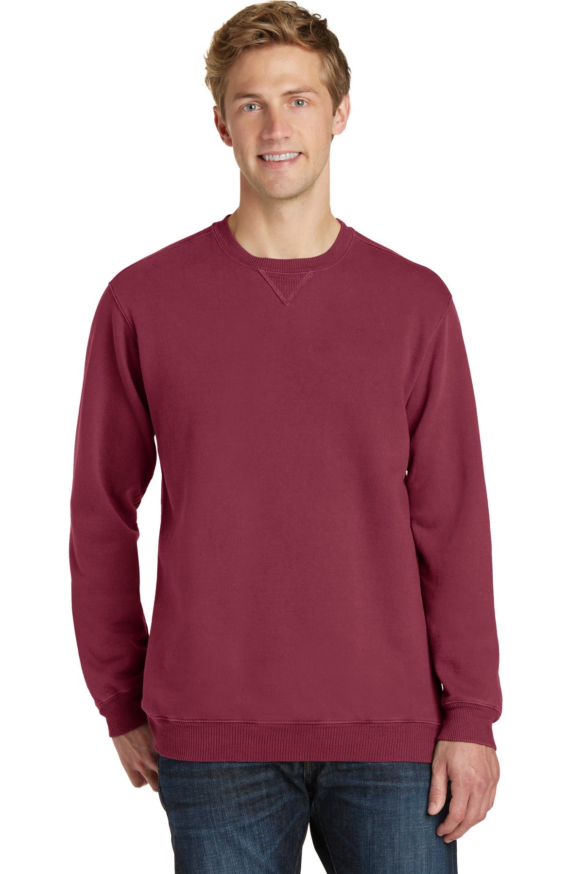 Custom Embroidered - Port & Company® Beach Wash® Garment-Dyed Crewneck Sweatshirt PC098