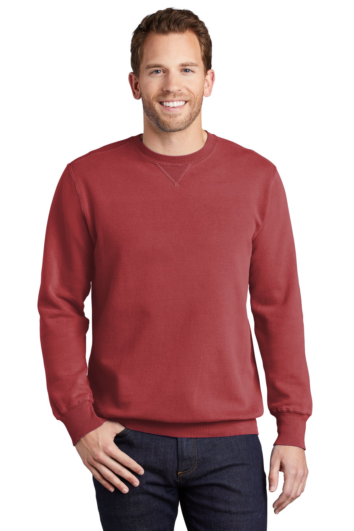 Custom Embroidered - Port & Company® Beach Wash® Garment-Dyed Crewneck Sweatshirt PC098