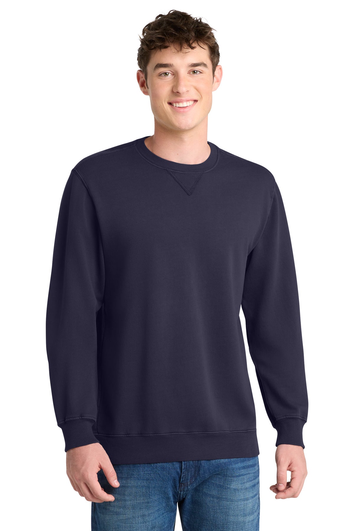 Custom Embroidery or DTF Print - Port & Co ® Beach Wash ® Garment-Dyed Crewneck Sweatshirt PC098
