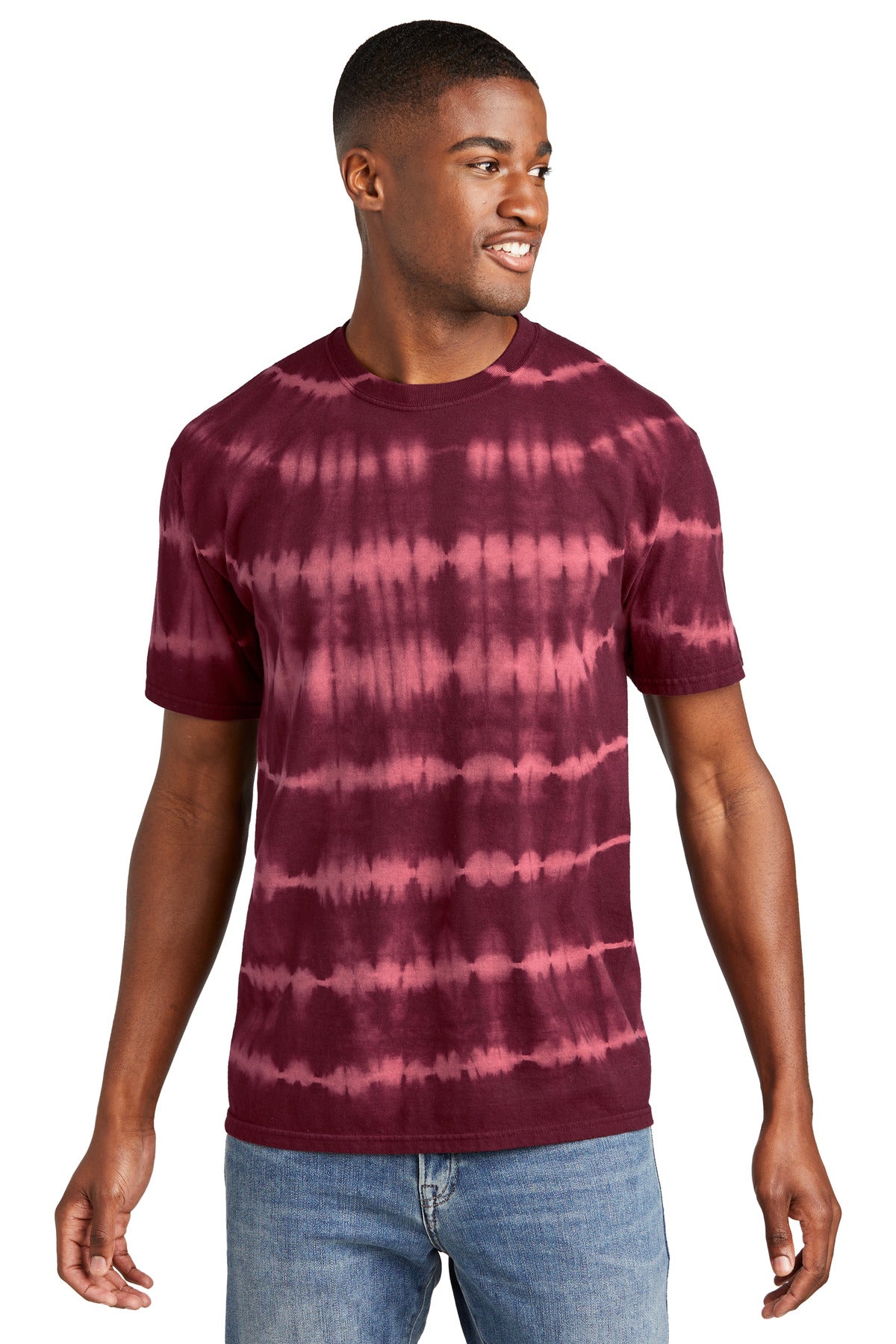 Custom Embroidery or DTF Print - Port & Co ® Allover Stripe Tie-Dye Tee PC142