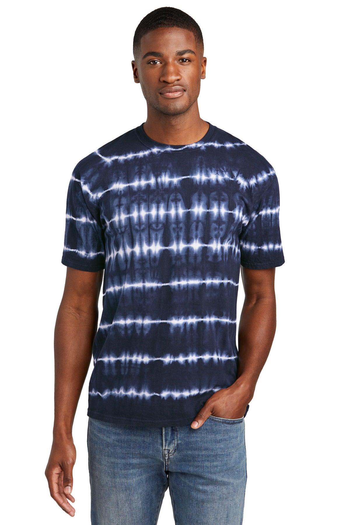 Custom Embroidery or DTF Print - Port & Co ® Allover Stripe Tie-Dye Tee PC142