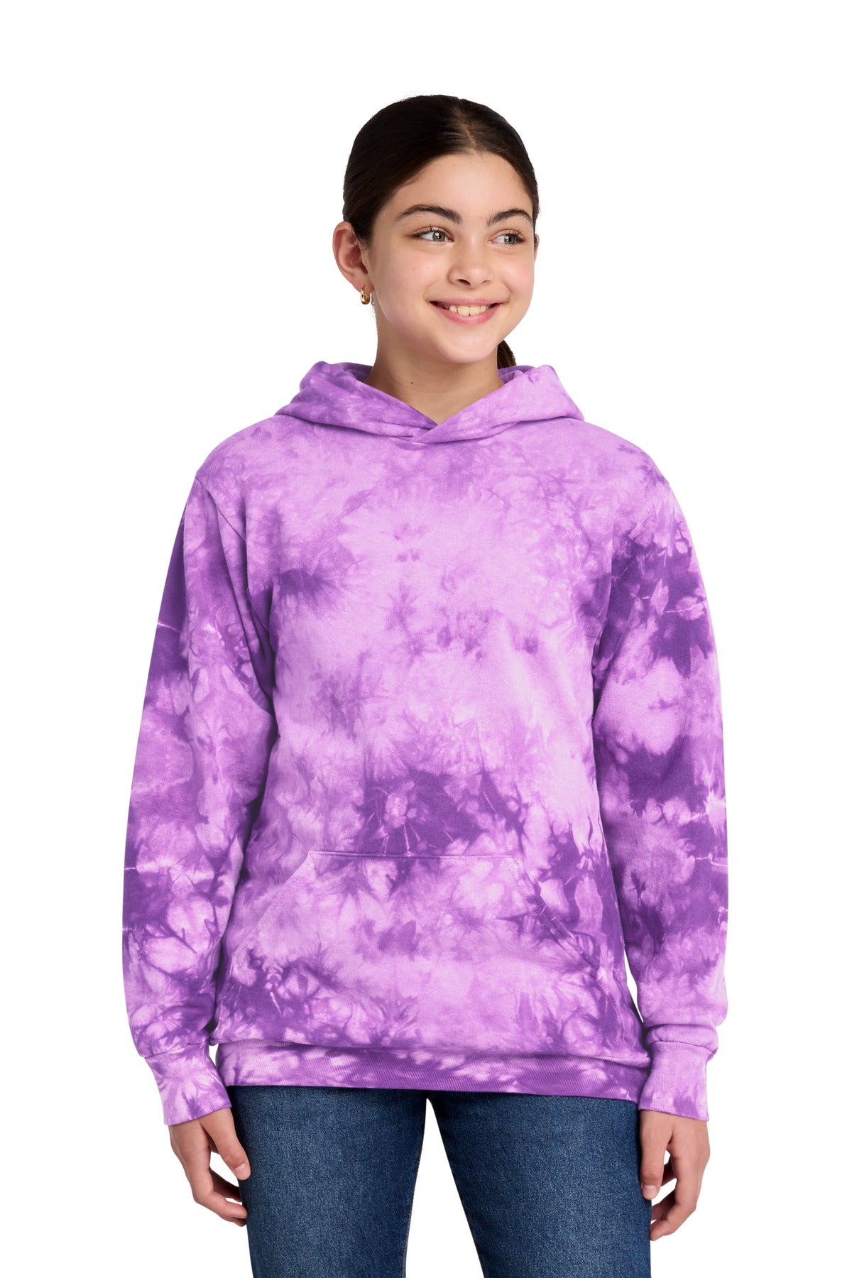 Custom Embroidery or DTF Print - Port & Co ® Youth Crystal Tie-Dye Pullover Hoodie PC144Y