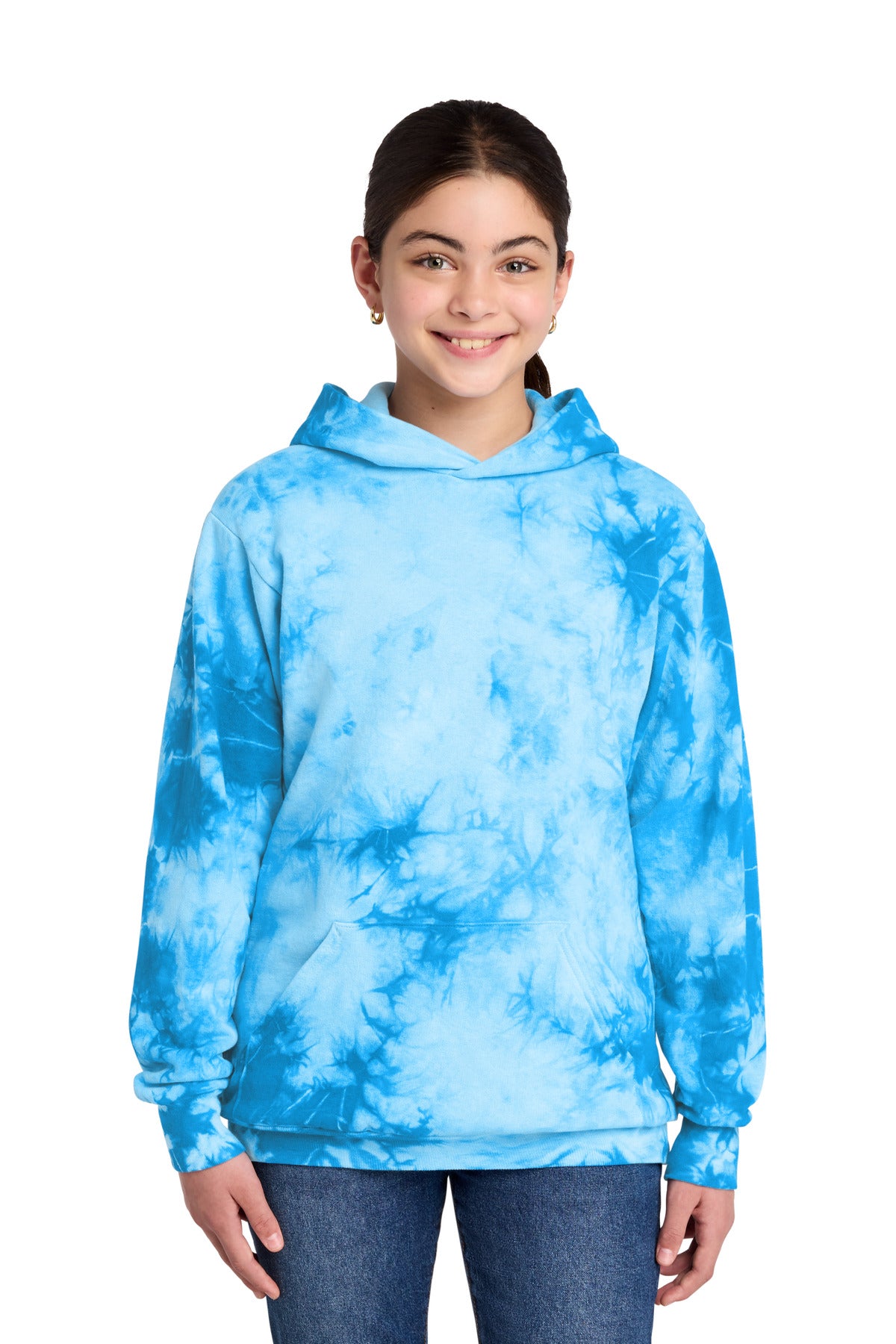 Custom Embroidery or DTF Print - Port & Co ® Youth Crystal Tie-Dye Pullover Hoodie PC144Y