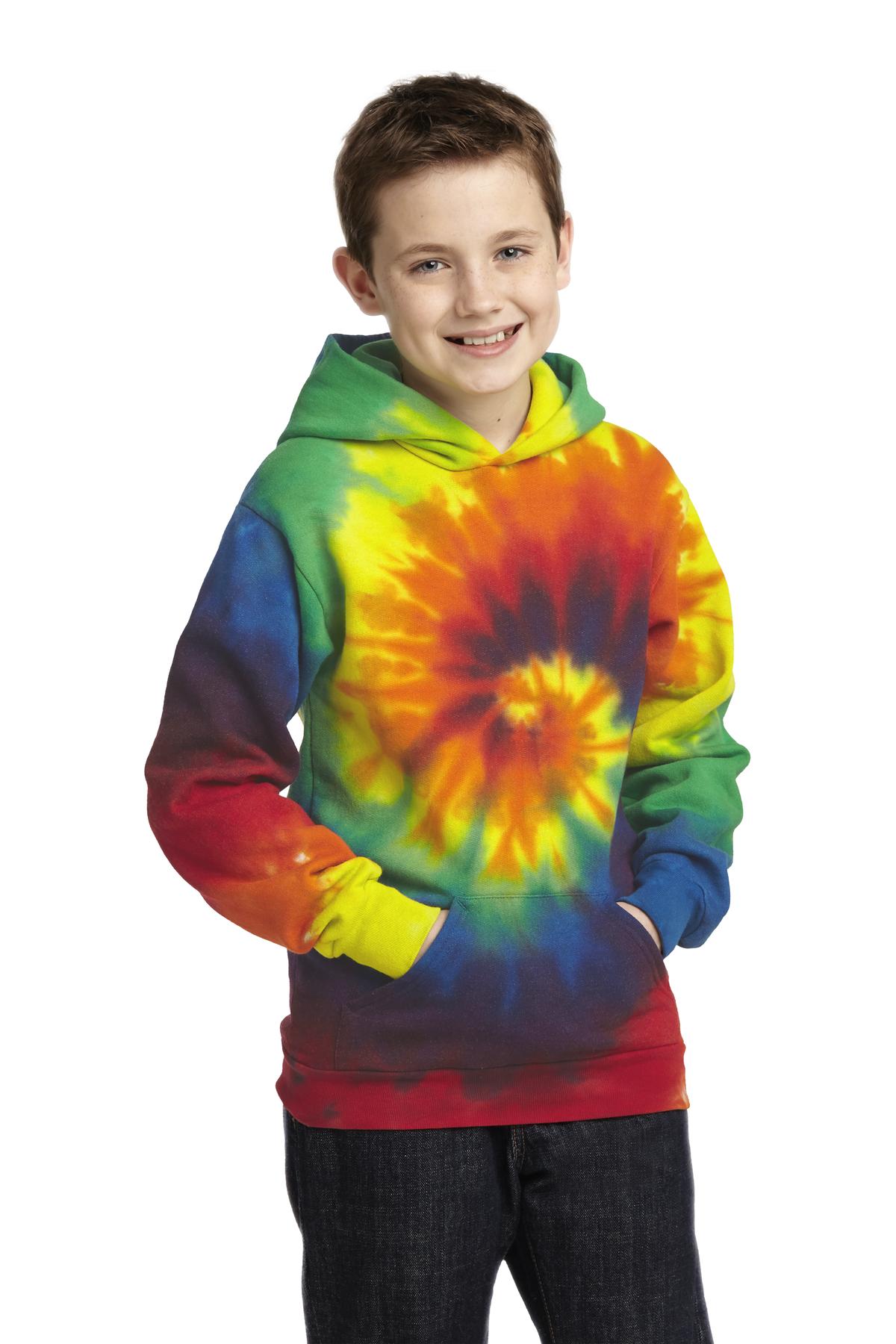 Custom Embroidered or DTF Print on Port & Co ™ Youth Tie-Dye Pullover Hooded Sweatshirt. PC146Y