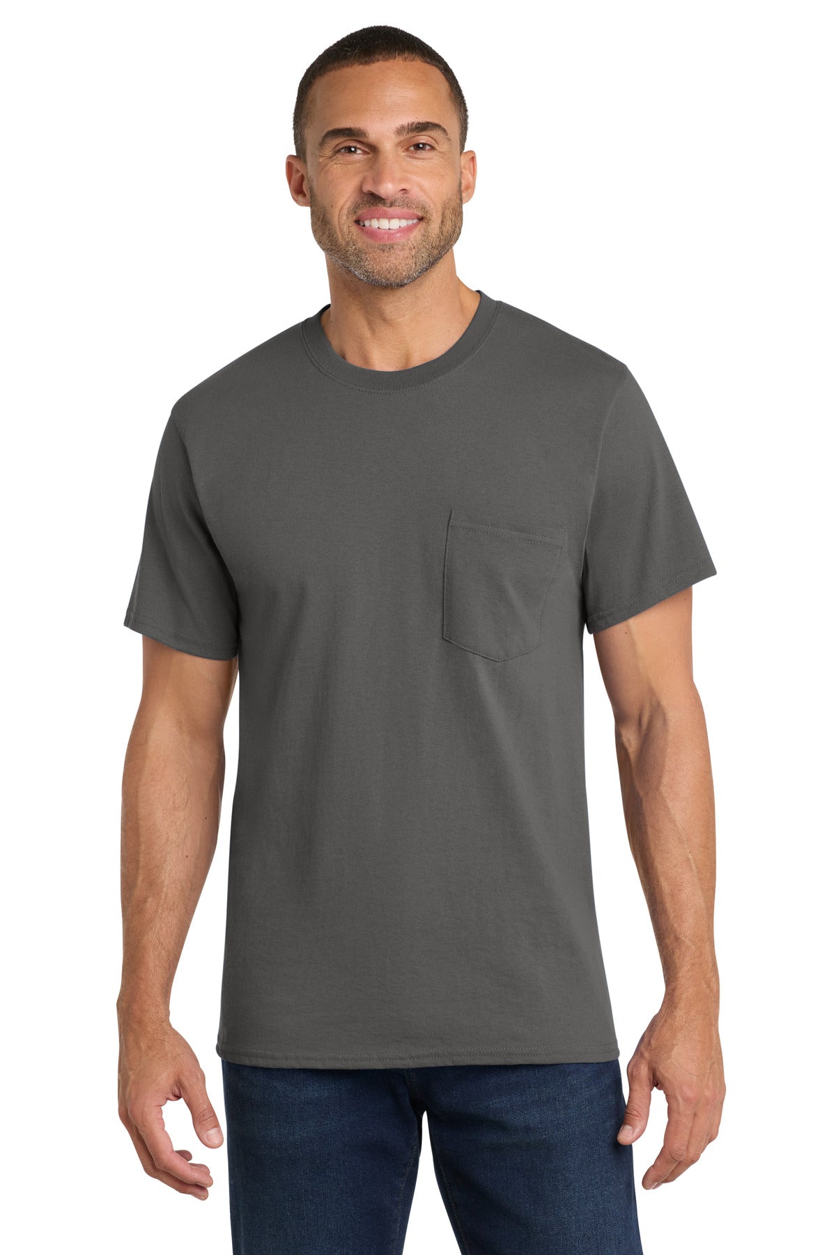 Custom Embroidery or DTF Print - Port & Co ® Core Cotton Pocket Tee. PC54P