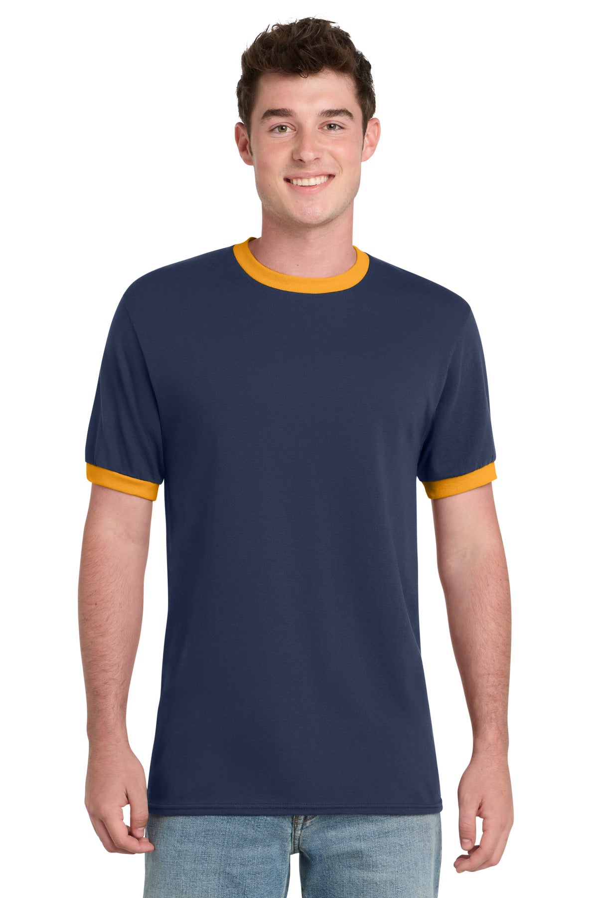 Custom Embroidery or DTF Print - Port & Co ® Core Cotton Ringer Tee. PC54R