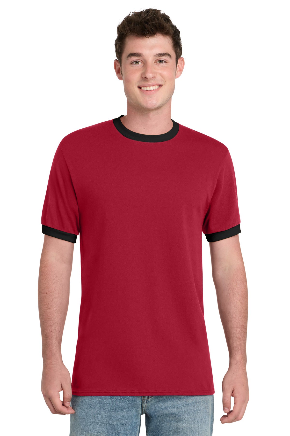 Custom Embroidery or DTF Print - Port & Co ® Core Cotton Ringer Tee. PC54R