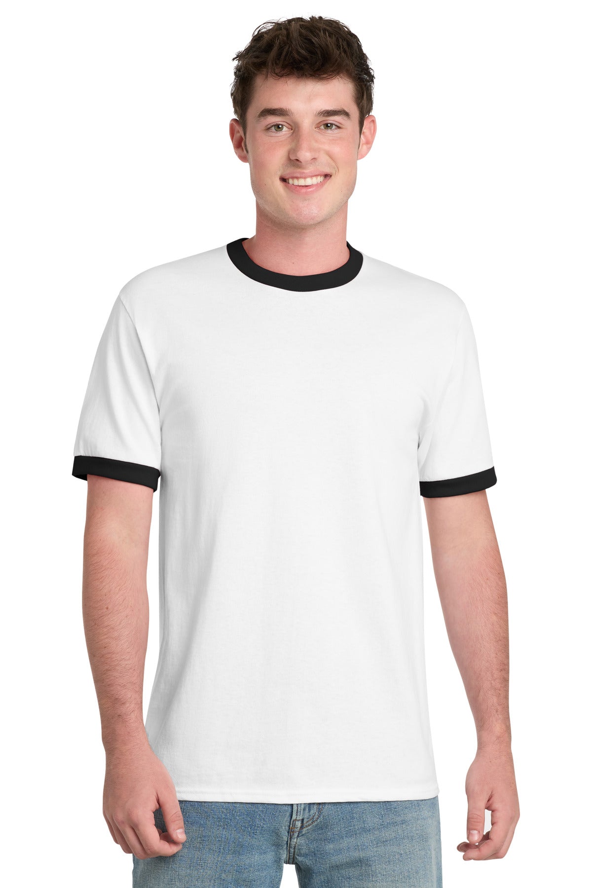 Custom Embroidery or DTF Print - Port & Co ® Core Cotton Ringer Tee. PC54R