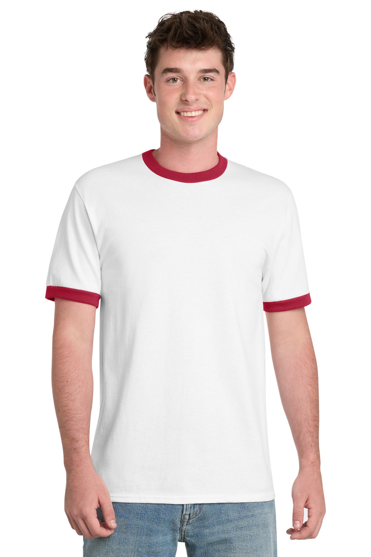 Custom Embroidery or DTF Print - Port & Co ® Core Cotton Ringer Tee. PC54R