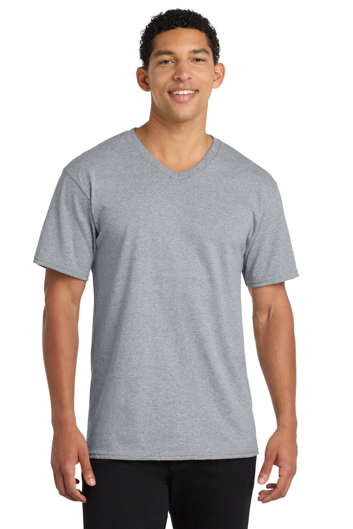 Custom Embroidery or DTF Print - Port & Co ® Core Cotton V-Neck Tee. PC54V