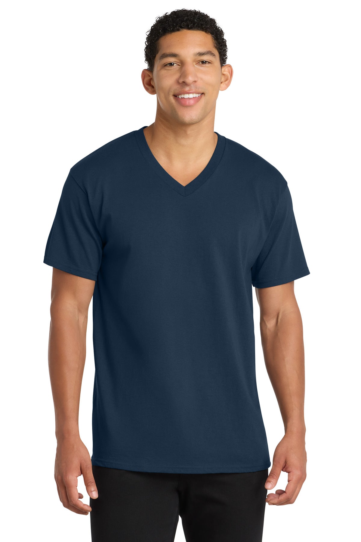 Custom Embroidery or DTF Print - Port & Co ® Core Cotton V-Neck Tee. PC54V