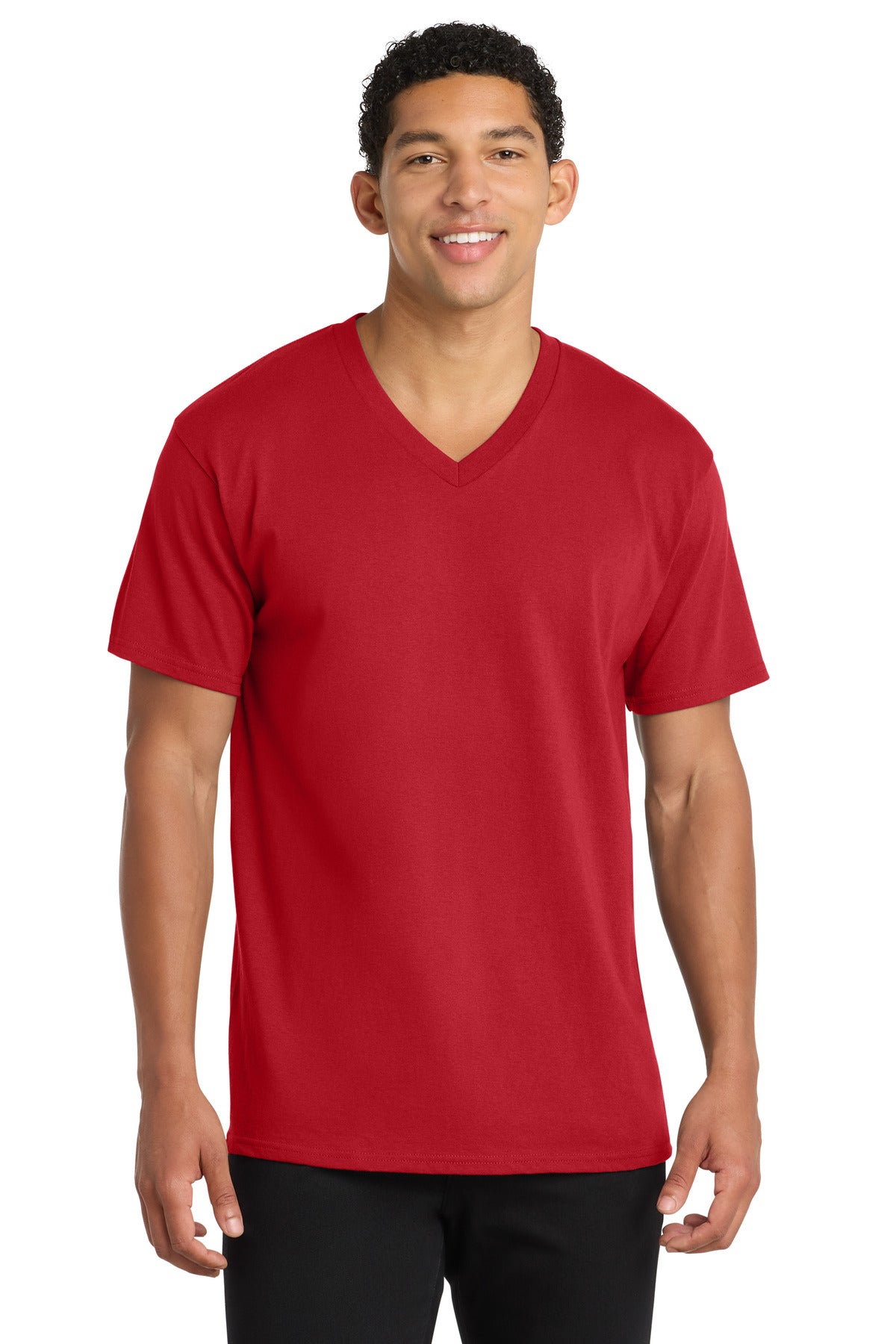 Custom Embroidery or DTF Print - Port & Co ® Core Cotton V-Neck Tee. PC54V