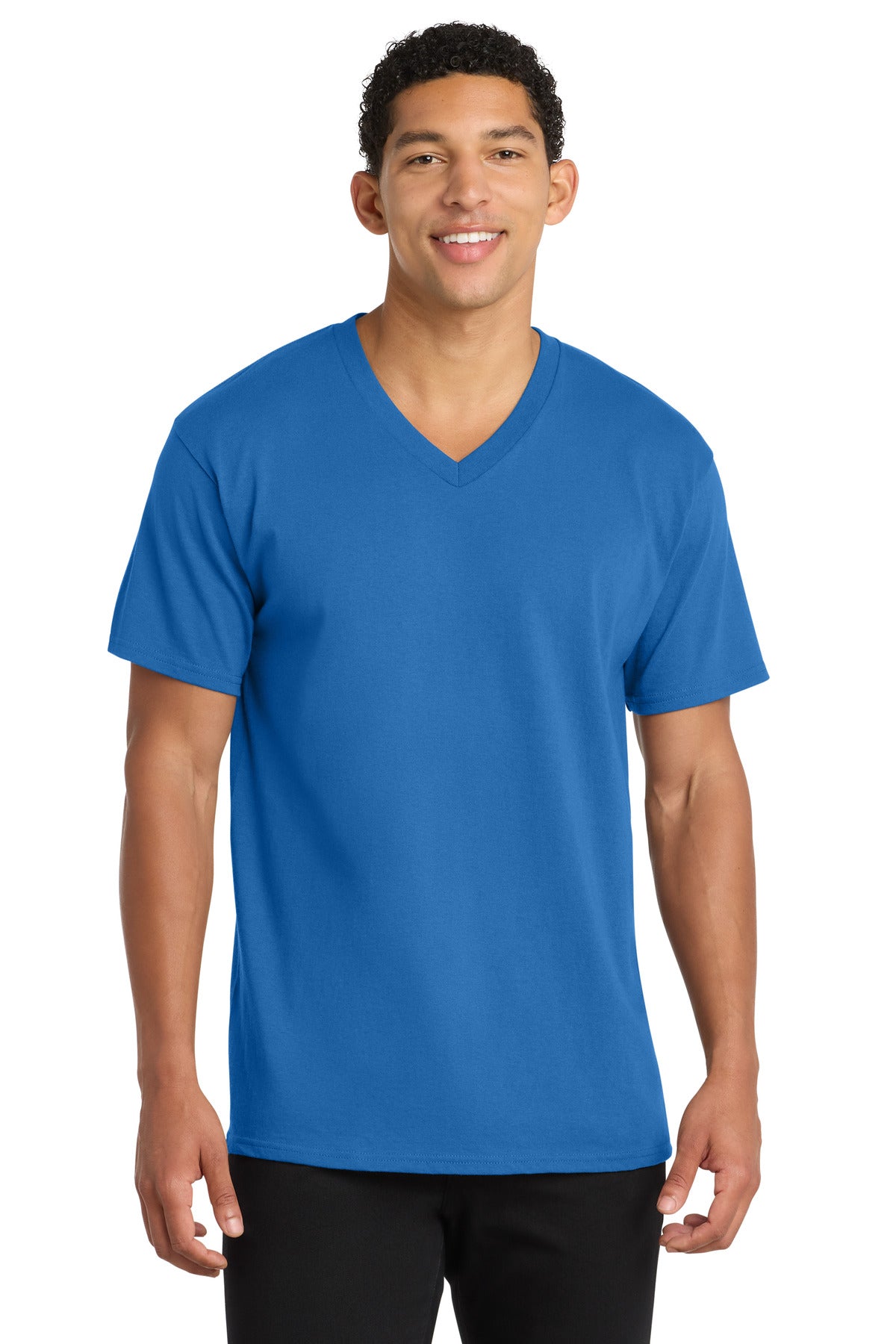 Custom Embroidery or DTF Print - Port & Co ® Core Cotton V-Neck Tee. PC54V
