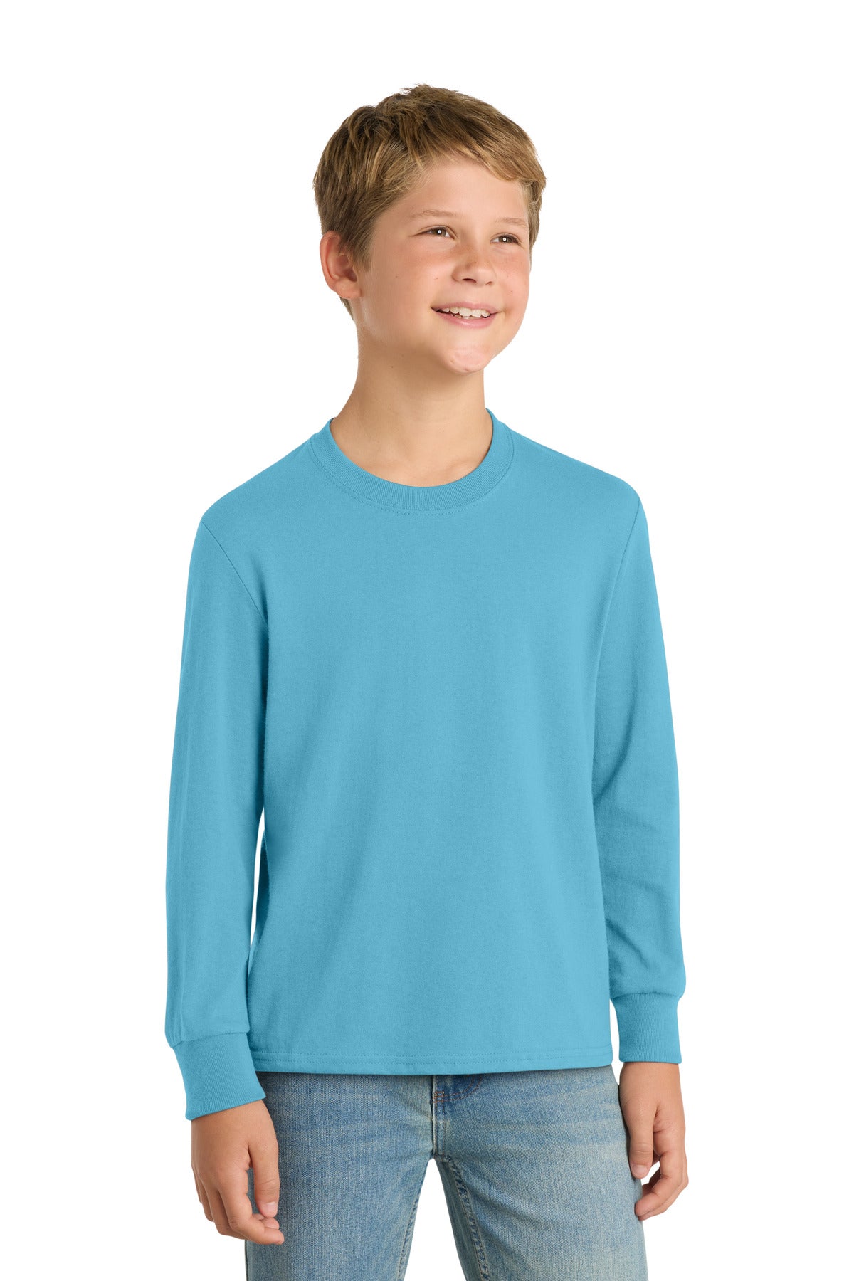 Custom Embroidered or DTF Printed - Port & Co™ Youth Long Sleeve Core Cotton Tee. PC54YLS