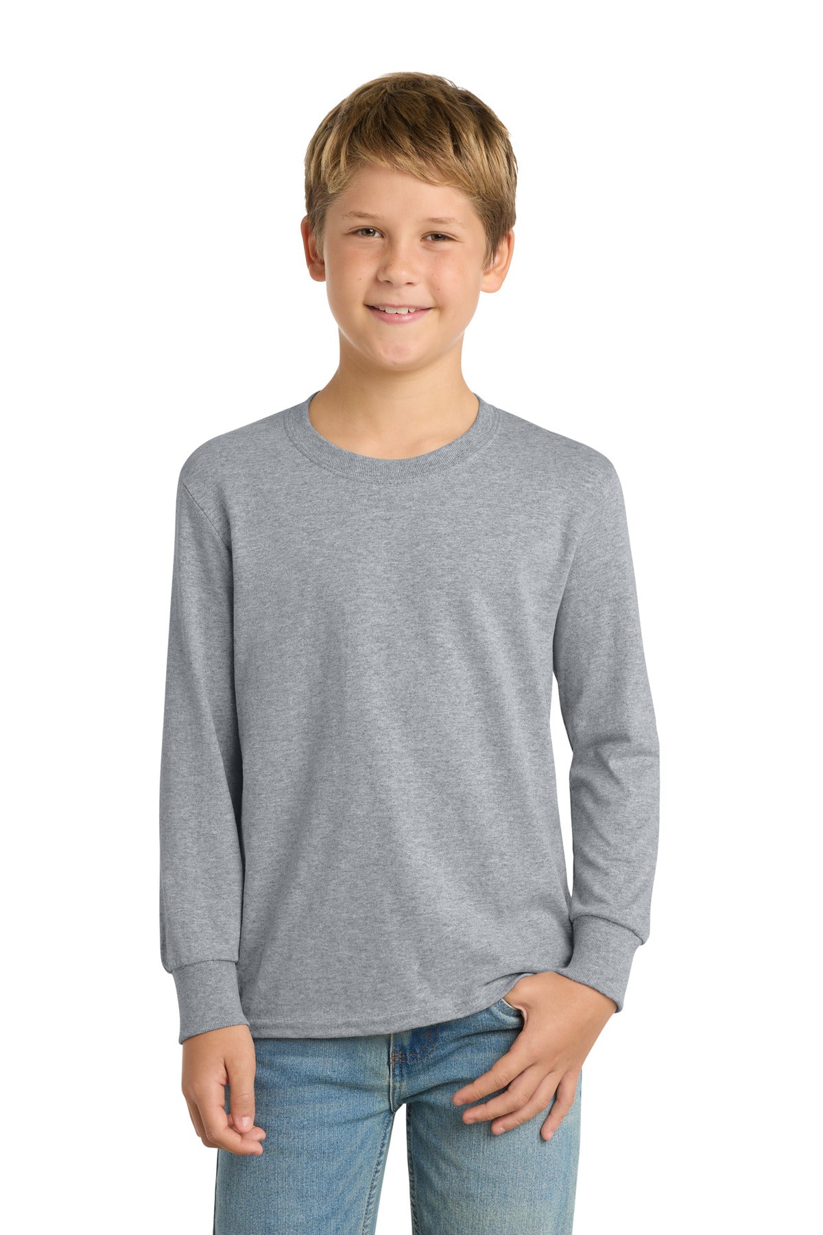 Custom Embroidered or DTF Printed - Port & Co™ Youth Long Sleeve Core Cotton Tee. PC54YLS