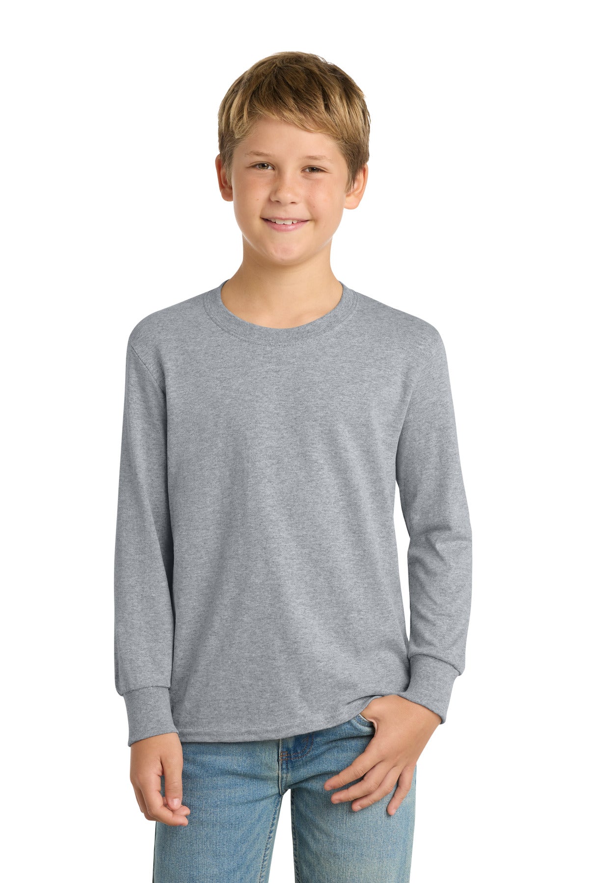 Custom Embroidery or DTF Print - Port & Co ® Youth Long Sleeve Core Cotton Tee. PC54YLS