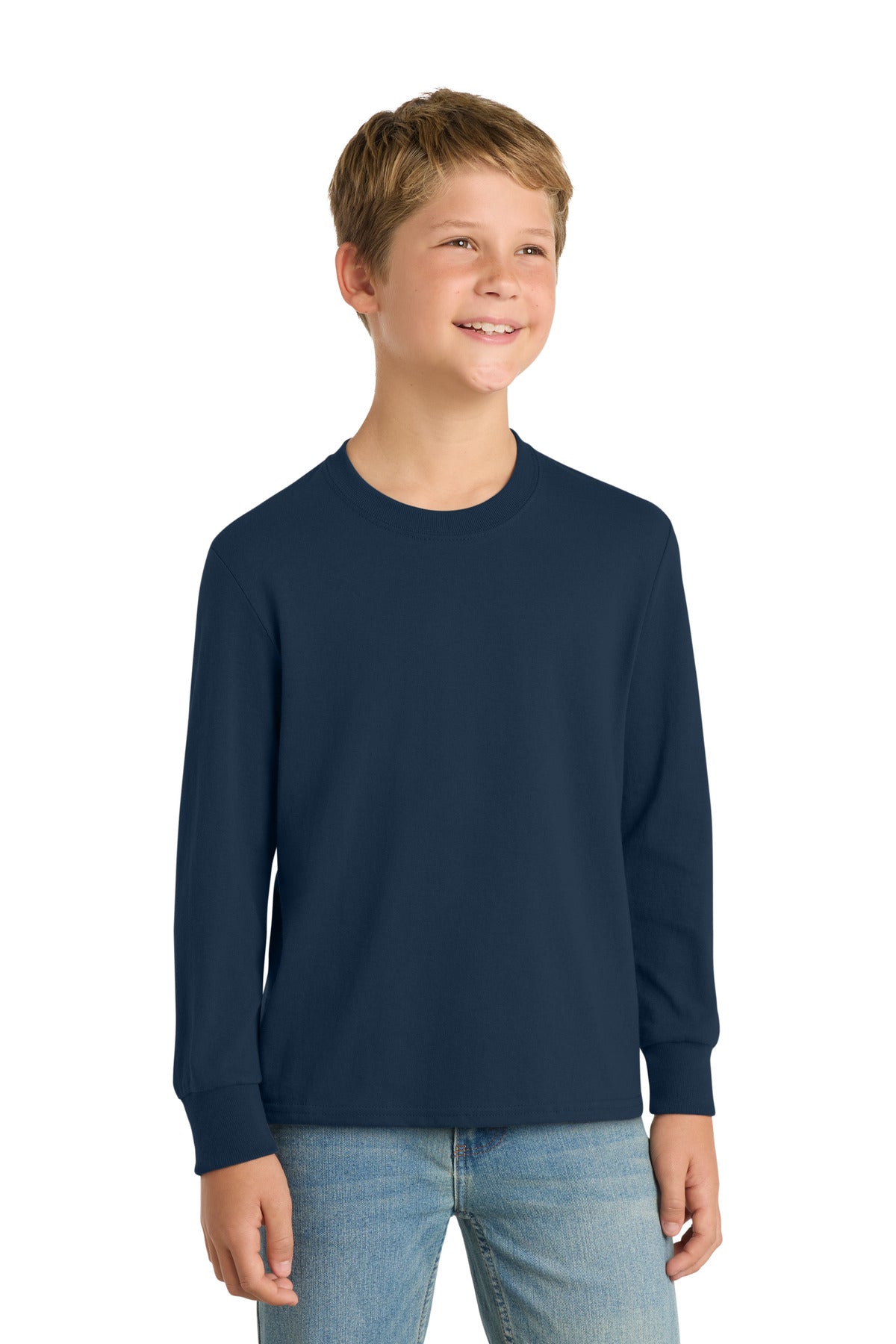 Custom Embroidered or DTF Printed - Port & Co™ Youth Long Sleeve Core Cotton Tee. PC54YLS