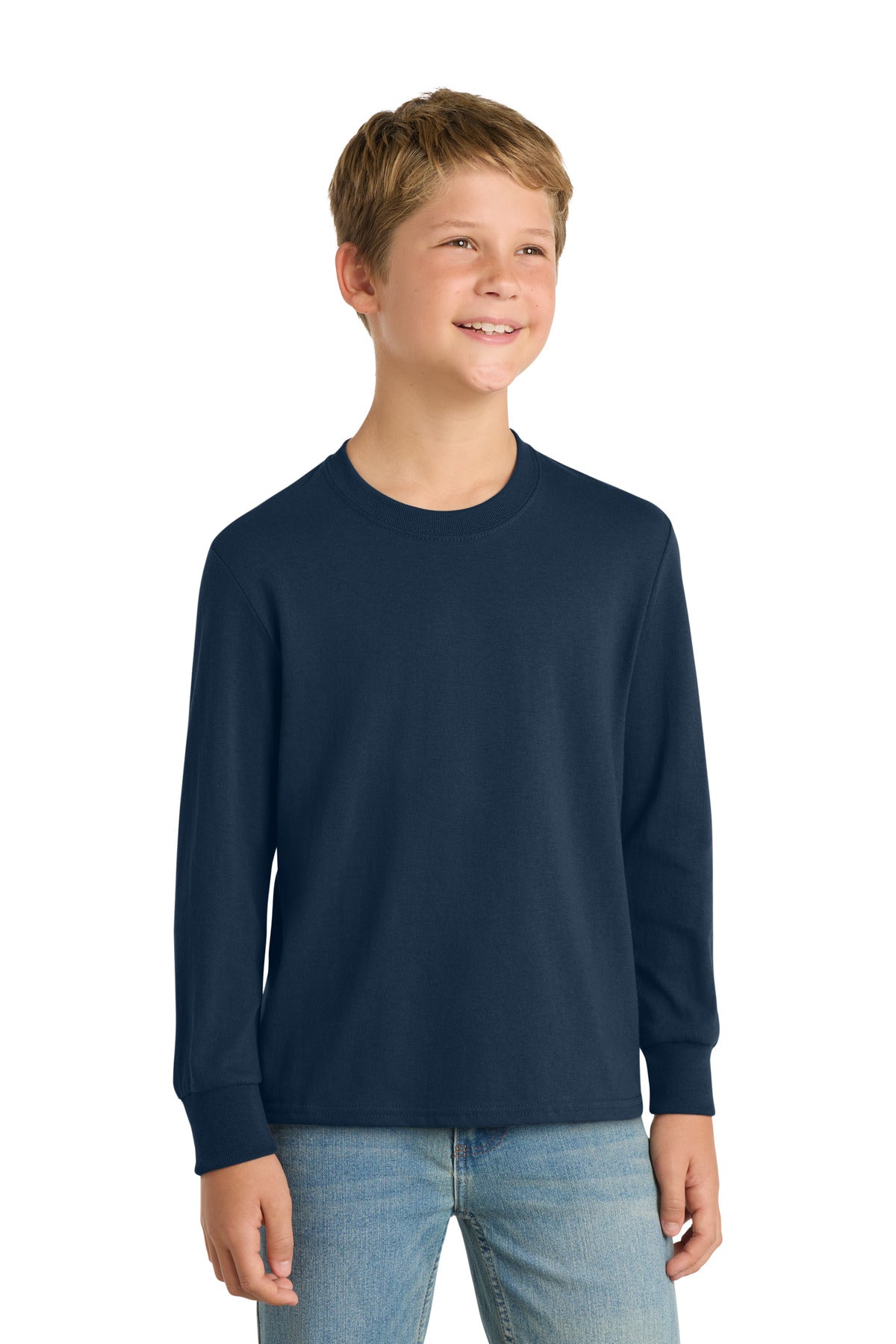 Custom Embroidery or DTF Print - Port & Co ® Youth Long Sleeve Core Cotton Tee. PC54YLS