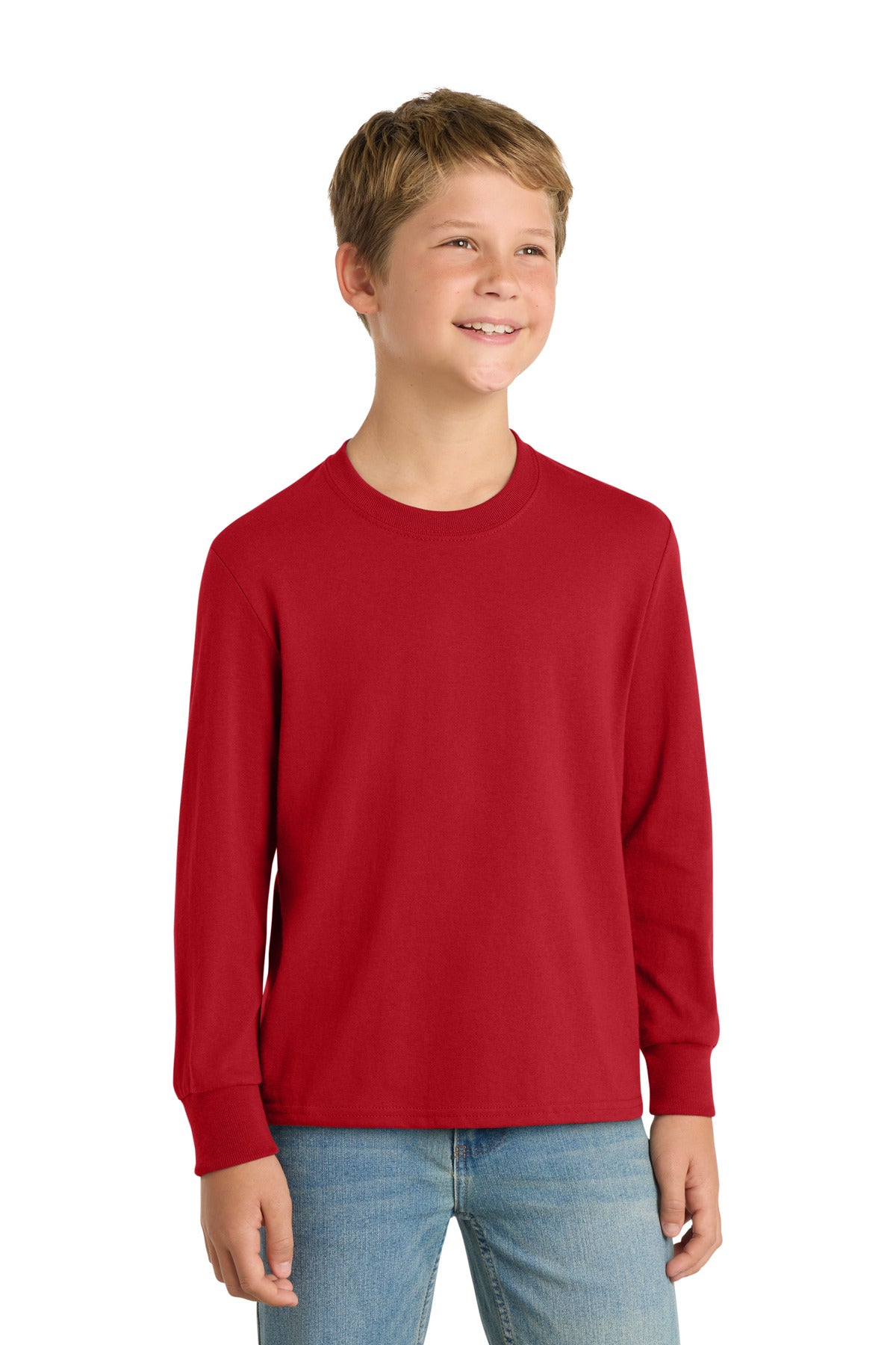 Custom Embroidered or DTF Printed - Port & Co™ Youth Long Sleeve Core Cotton Tee. PC54YLS